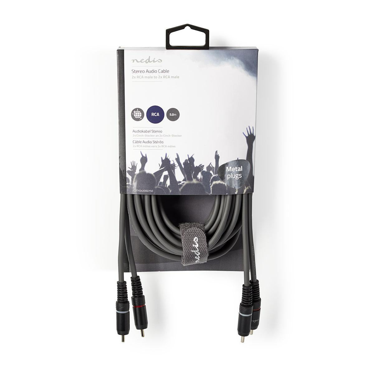 Nedis Cavo audio stereo, cavo 2 RCA maschio a 2 RCA maschio, cavo audio RCA 5 metri nichelato