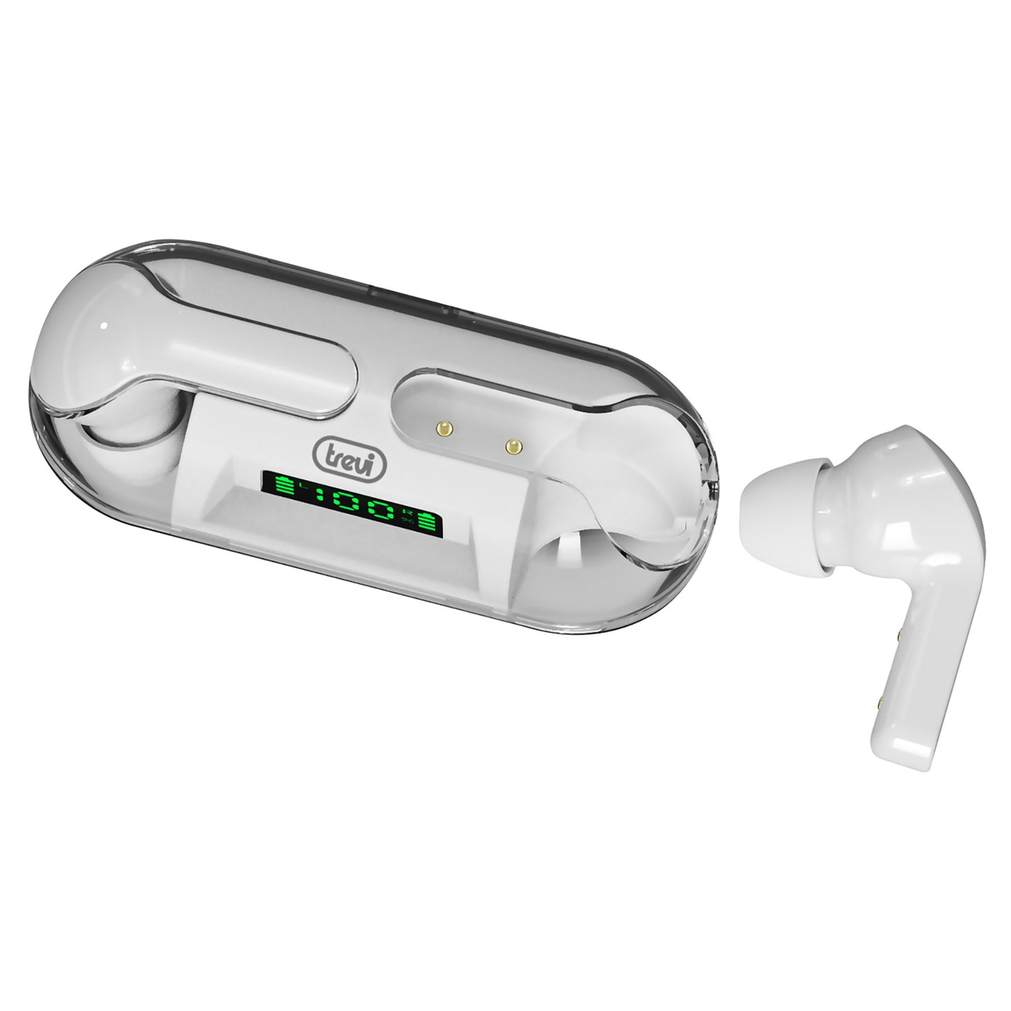 Trevi HMP 12E08 Air Cuffie auricolari Bluetooth wireless sportive con microfono e controlli touch, astuccio custodia base di ricarica magnetica inclusa, bianco