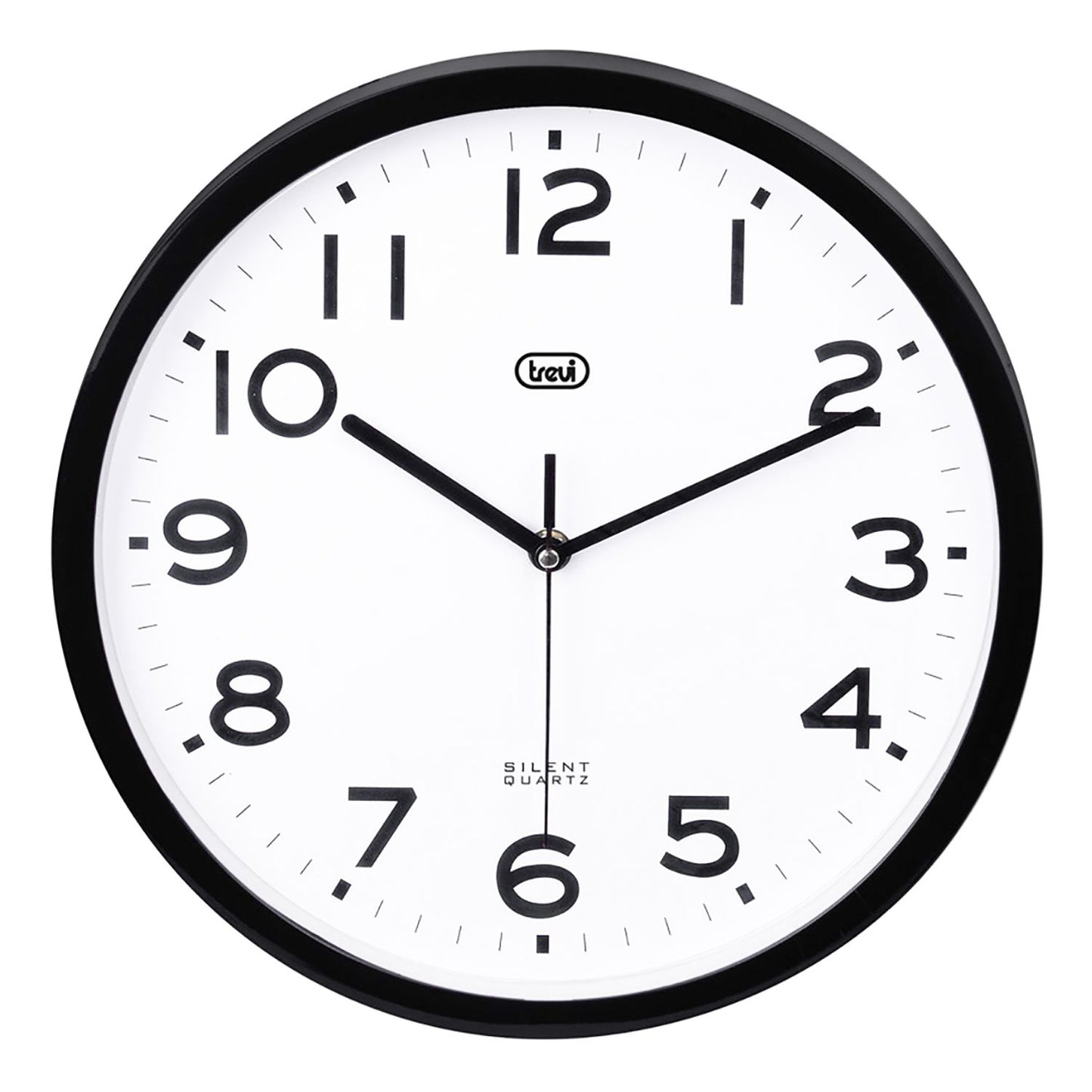 Trevi OM 3302 S Orologio da parete al quarzo con movimento delle lancette silenzioso, diametro 30 cm, design rotondo, nero