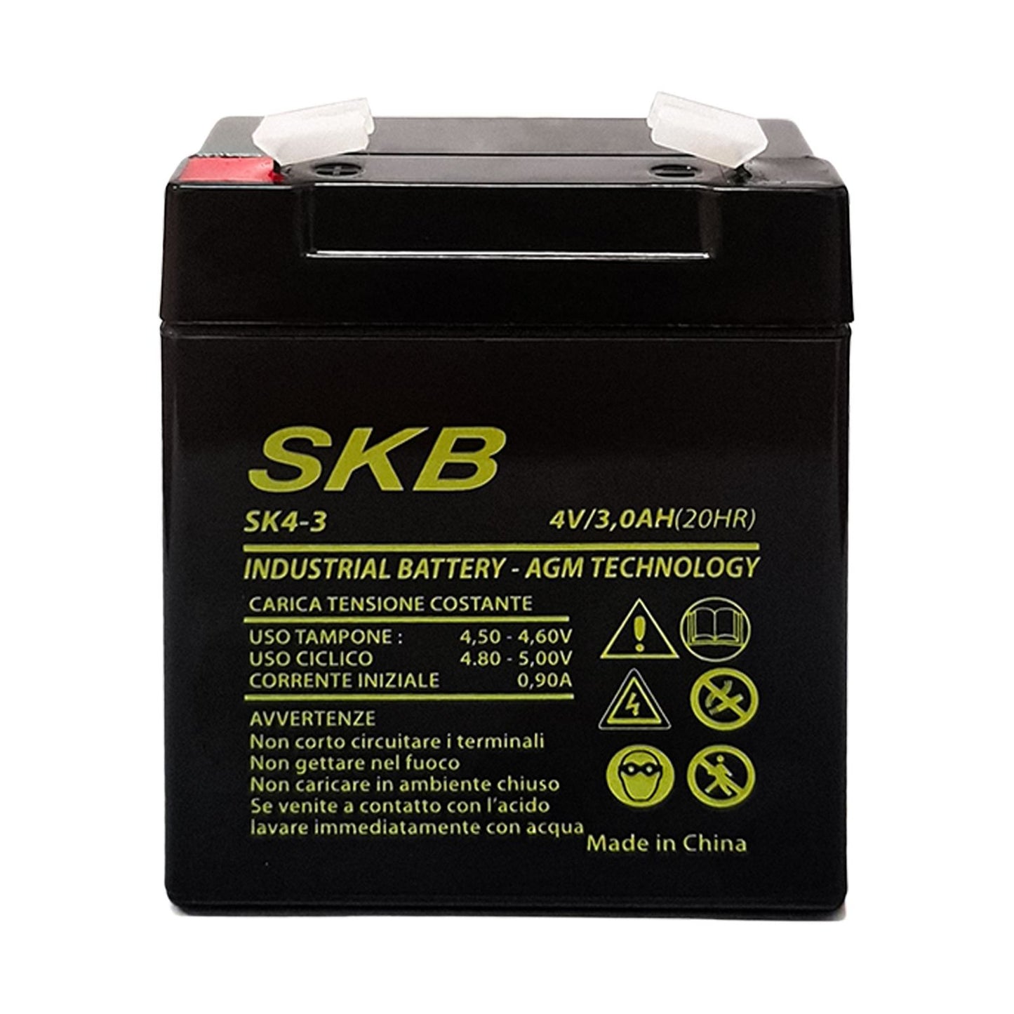SKB Batteria al piombo SK4-3 batteria ricaricabile 4V 3AH adatta per lampade di emergenza Beghelli, tecnologia AGM a piastra piana regolate con valvola
