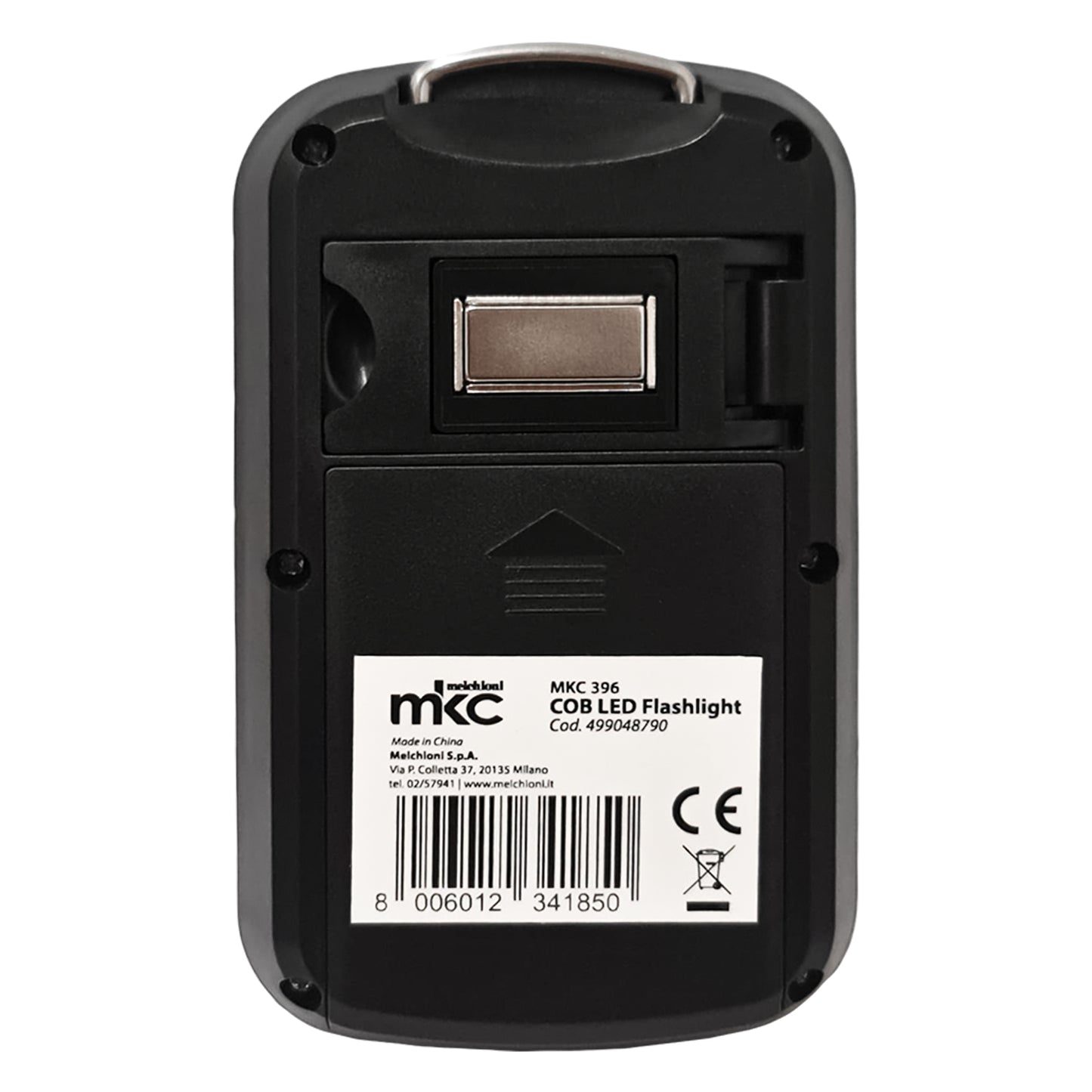 Melchioni Torcia LED COB a batterie 3x AAA, 90 Lumen, lampada ad alta luminosità 2W con gancio e magnete, interruttore frontale