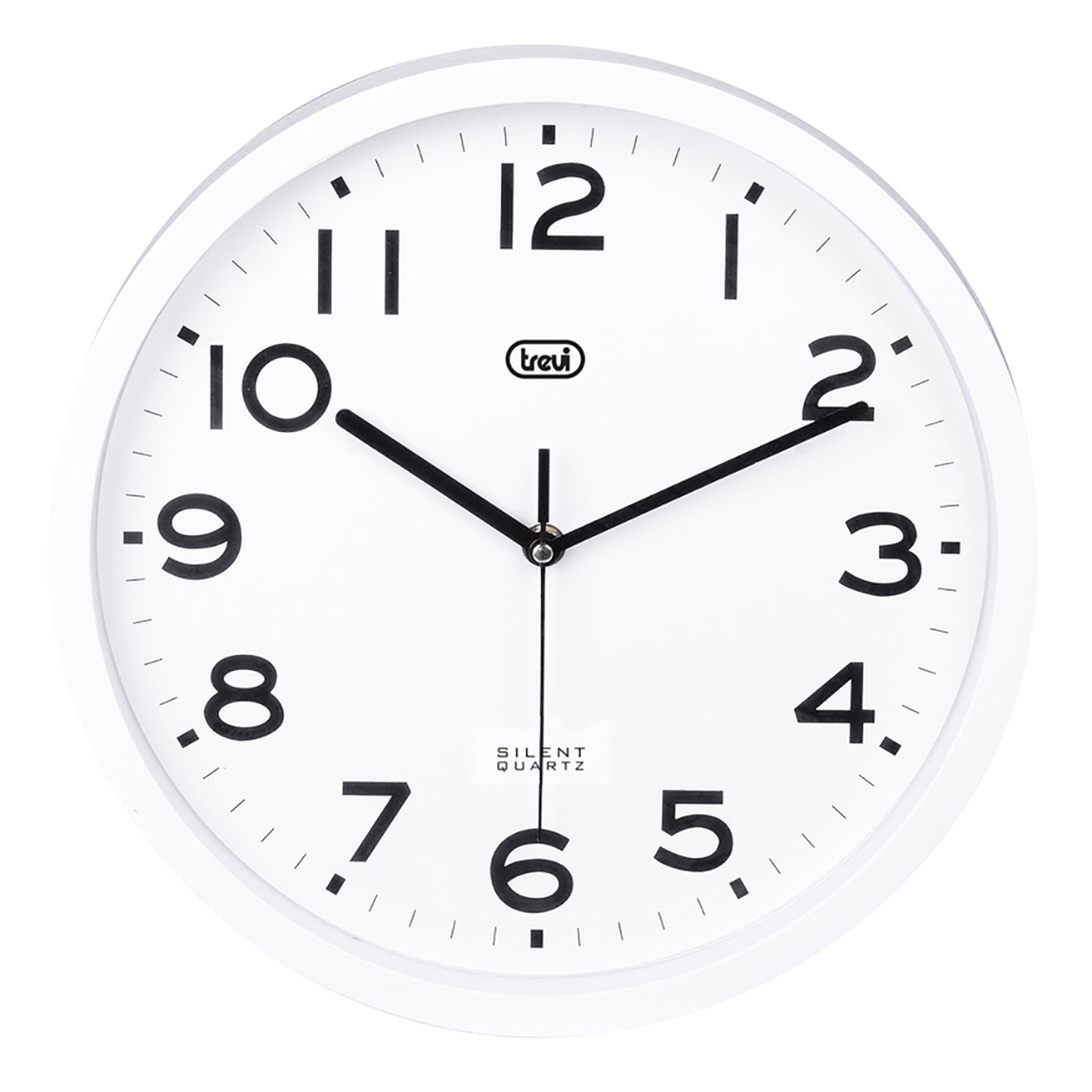 Trevi OM 3302 S Orologio da parete al quarzo con movimento delle lancette silenzioso, diametro 30 cm, design rotondo, bianco