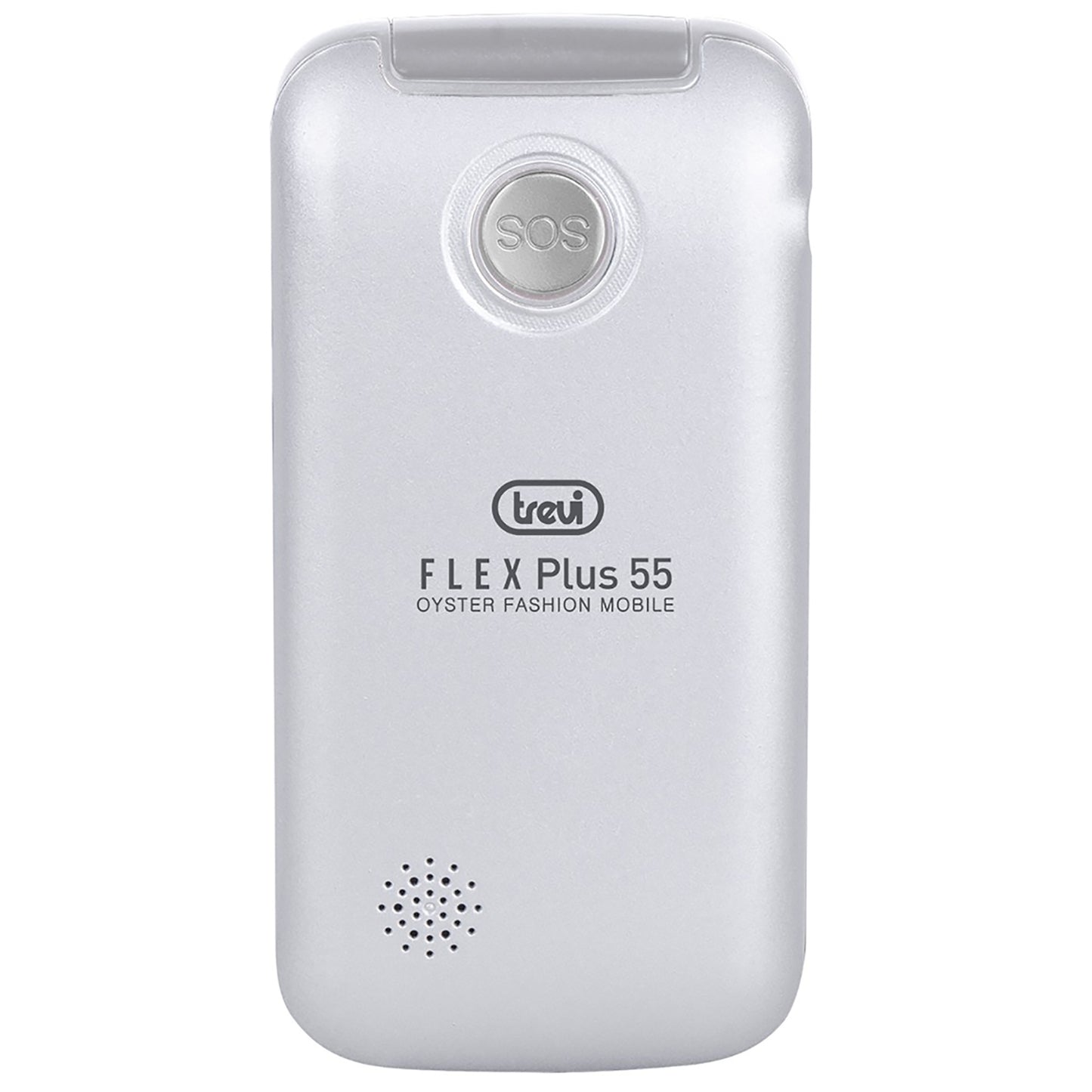 Trevi Flex Plus 55 Silver Telefono cellulare per anziani a conchiglia 4G con doppio display e base di ricarica, tasti grandi e funzione SOS, batteria lunga durata, grigio