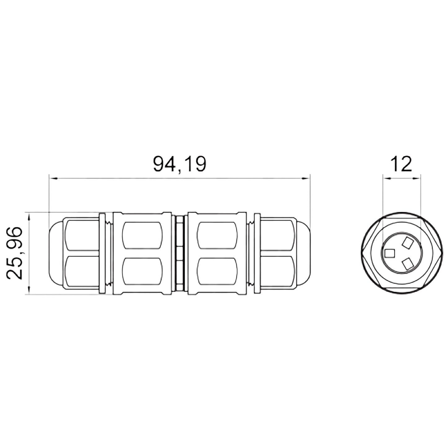 Alpha Elettronica Giuntacavo elettrico a 3 poli 24A 450V, Connettore volante, Scatola di giunzione impermeabile IP68 per cavi di diametro da 4 a 11mm, 4 guarnizioni incluse