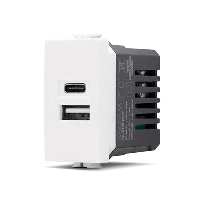Mapam 533B Presa caricatore USB-A ed USB-C compatibile con Bticino serie Matix, presa a muro per sola ricarica, colore bianco