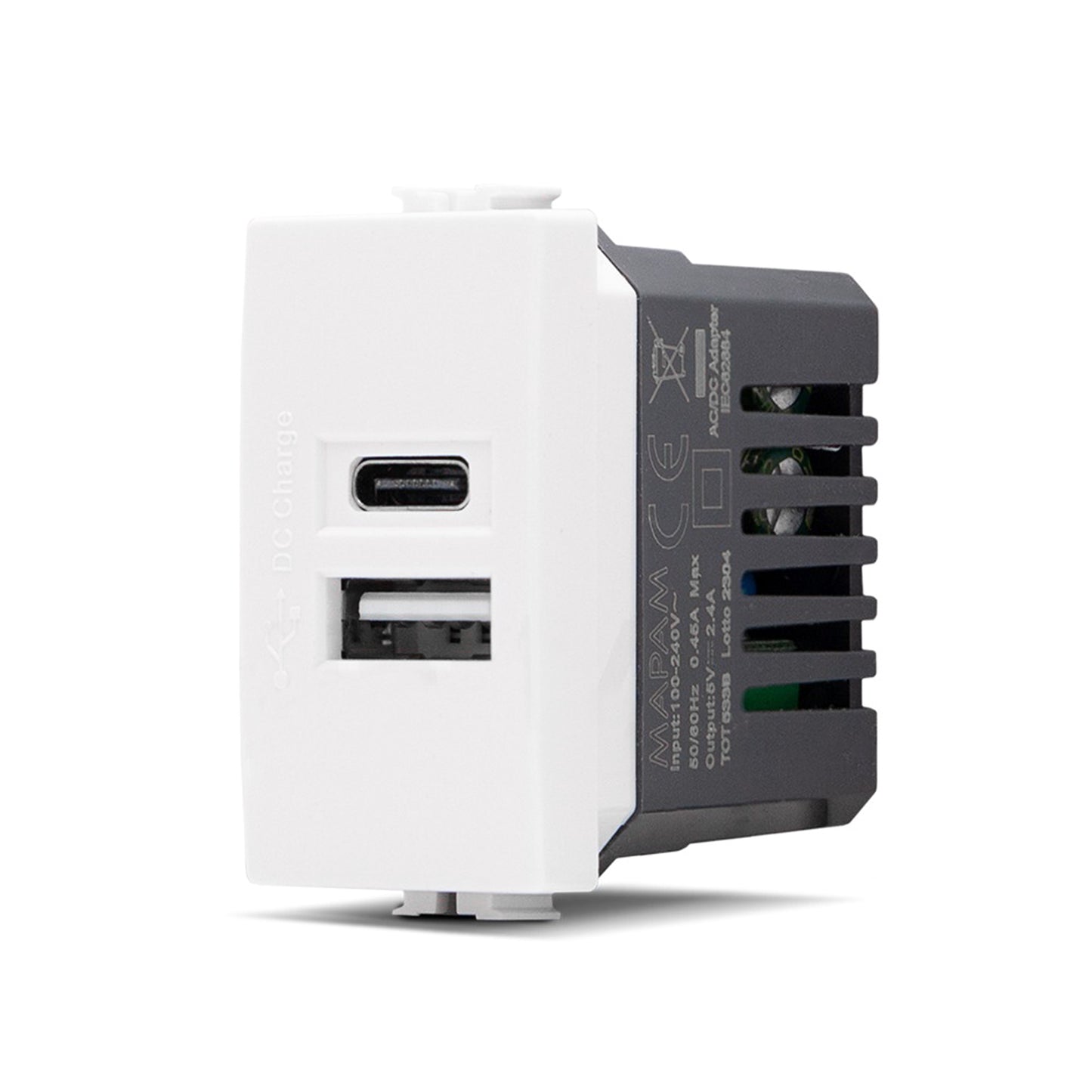 Mapam 533B Presa caricatore USB-A ed USB-C compatibile con Bticino serie Matix, presa a muro per sola ricarica, colore bianco