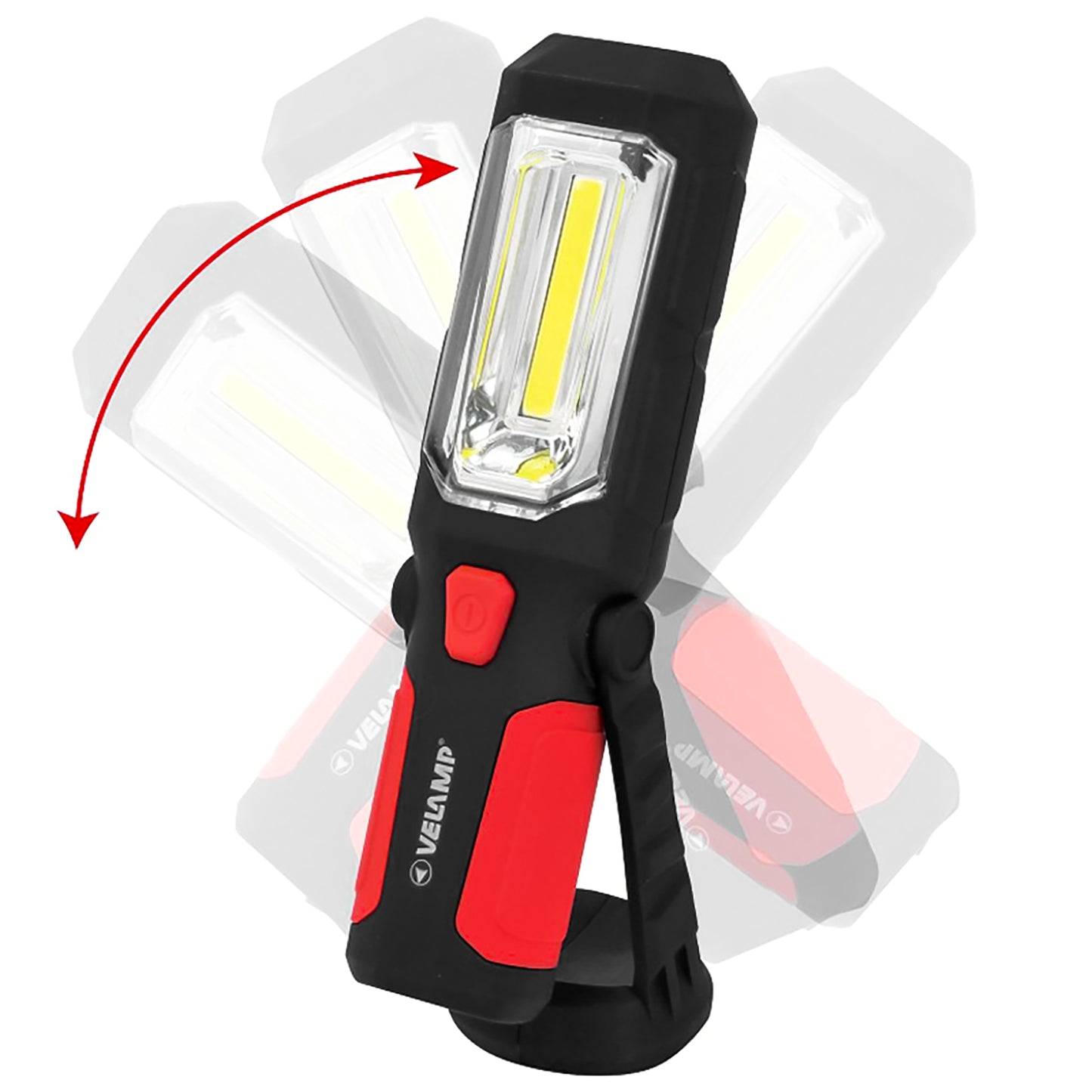 Velamp Torcia LED multiuso 3W, lampada da ispezione COB con gancio e calamita, luce di segnalazione rossa, supporto magnetico orientabile, lanterna da lavoro 200 lumen e torcia focalizzata 30 lumen