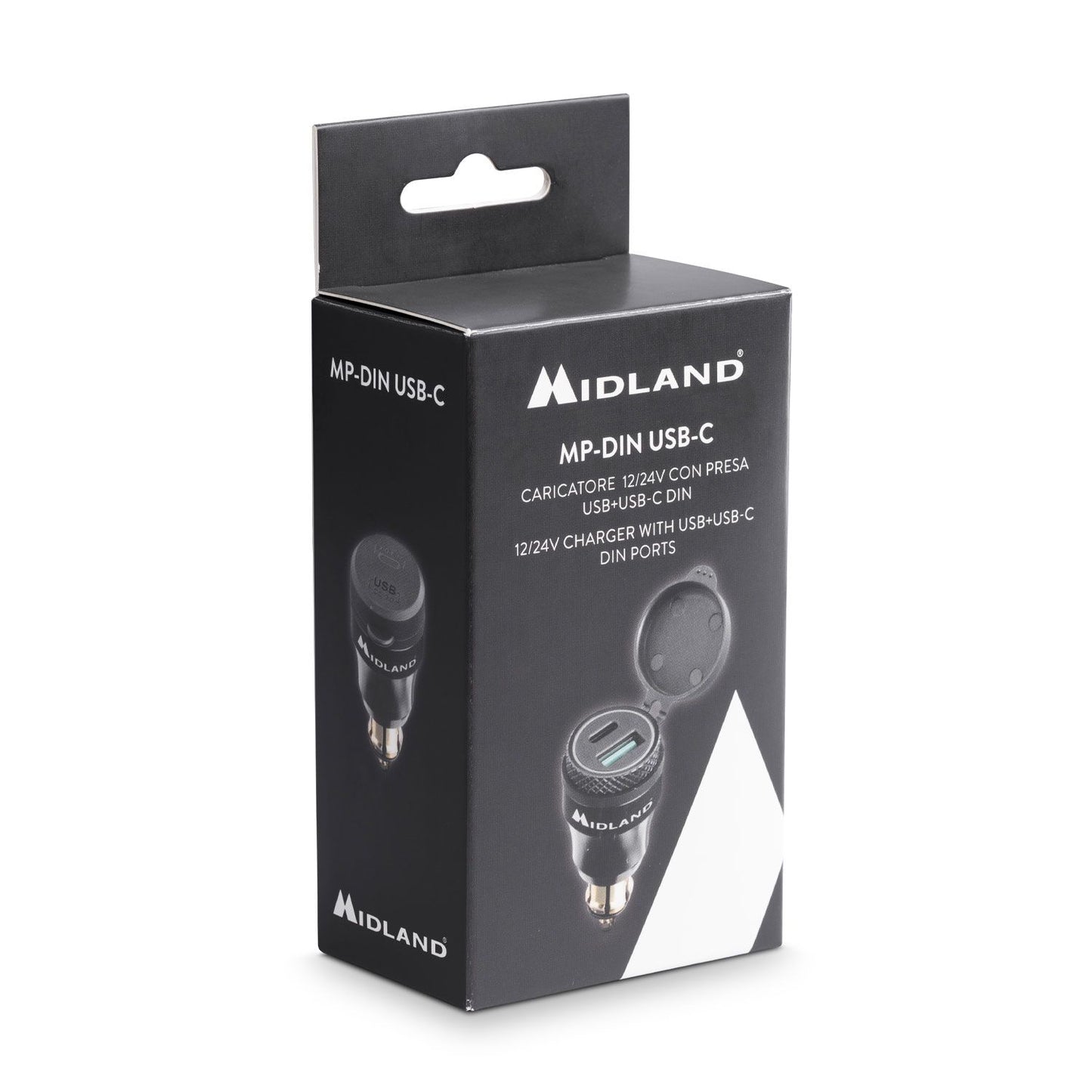 Midland caricabatterie 12/24V con presa USB+USB-C, alimentatore per auto, moto, camper, caricatore smartphone