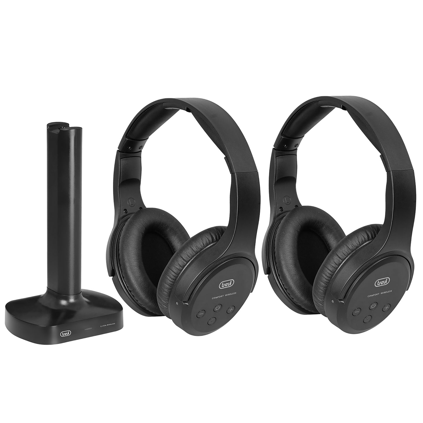 Trevi FRS 1580 TW Set 2 Cuffie TV ricaricabili wireless senza fili a radiofrequenza, portata fino a 30 metri, ingresso stereo jack 3.5 mm e digitale ottico, cavo incluso