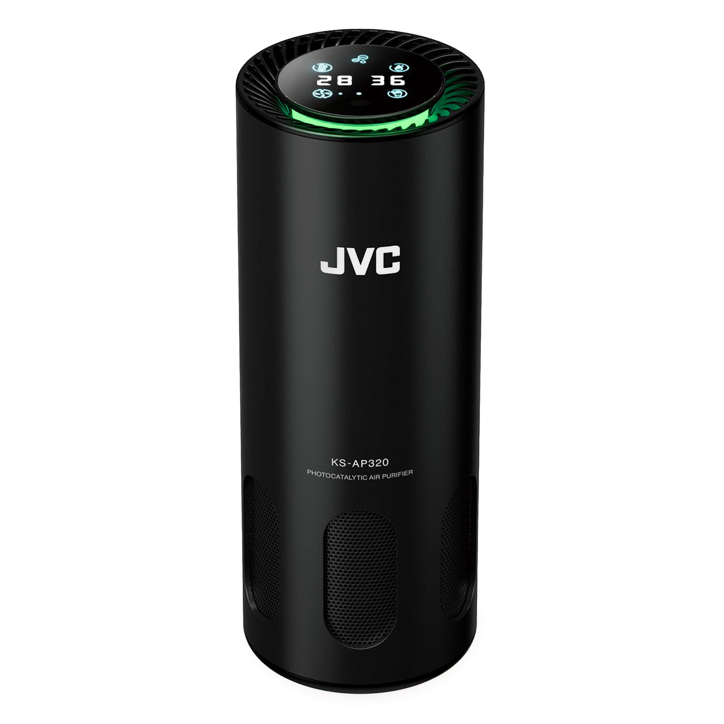 JVC Purificatore d'aria in alluminio con display e filtro ad alta efficienza per veicoli auto camion camper e abitazioni casa hotel, alimentazione USB con adattatore accendisigari