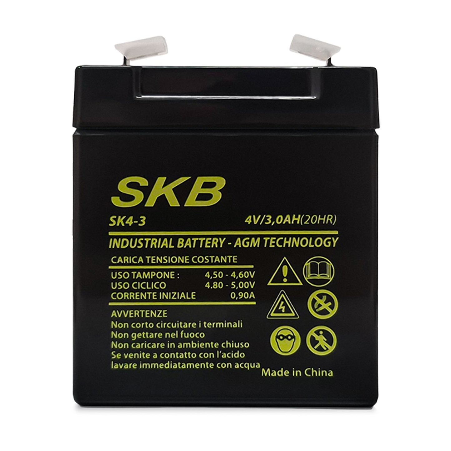 SKB Batteria al piombo SK4-3 batteria ricaricabile 4V 3AH adatta per lampade di emergenza Beghelli, tecnologia AGM a piastra piana regolate con valvola