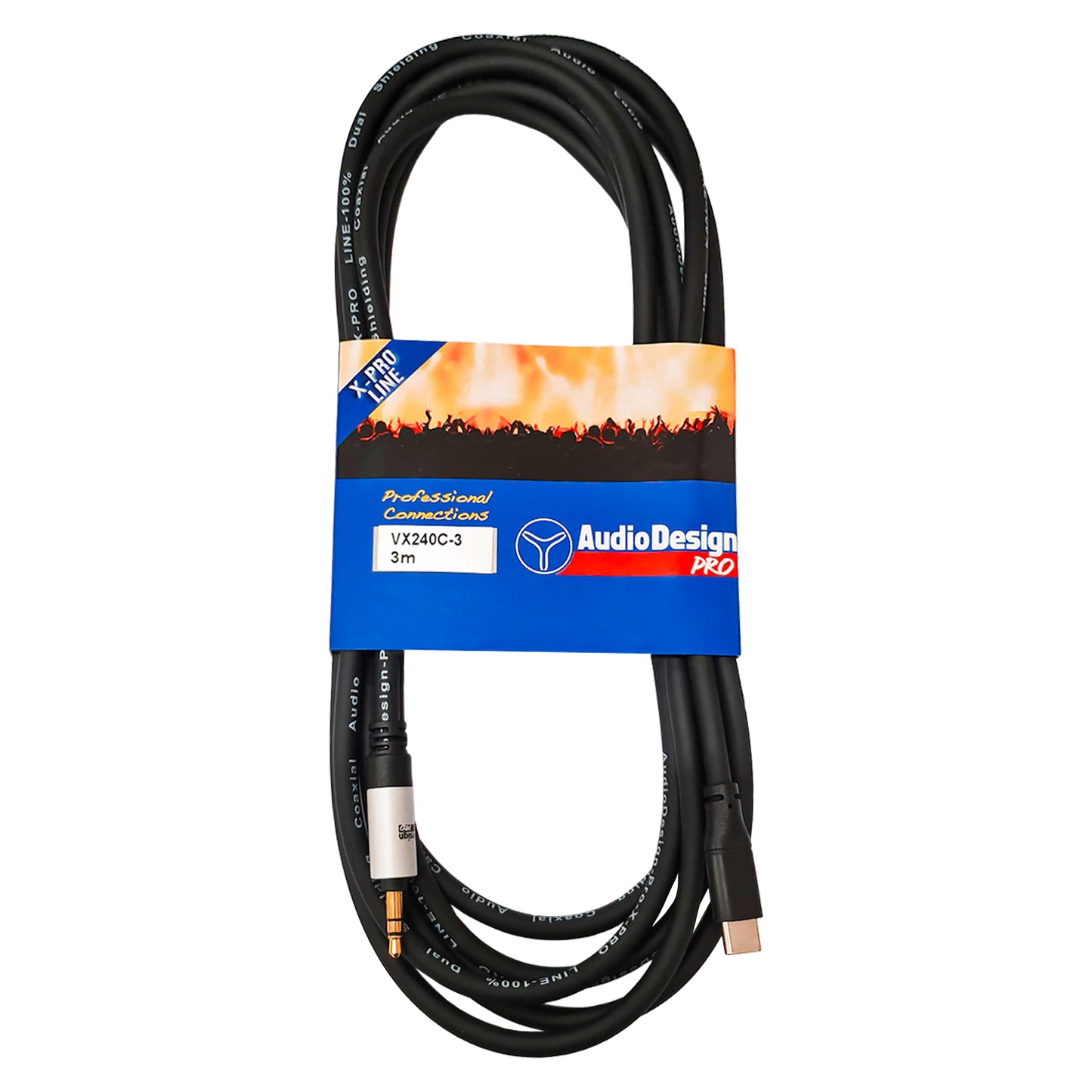 AudioDesign Pro Cavo adattatore professionale da USB-C a Jack 3.5mm maschio per ingressi AUX, 3 metri, connettori placcati in oro, audio senza distorsioni, X-PRO Line