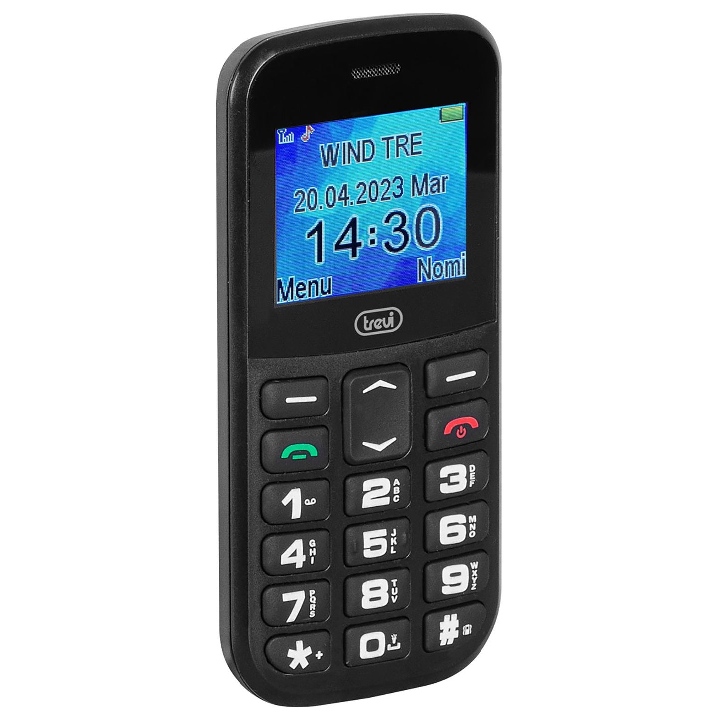 Trevi Max 20 Telefono cellulare per anziani con display 1.77", tasti grandi retroilluminati, base di ricarica, funzione SOS, batteria lunga durata, nero