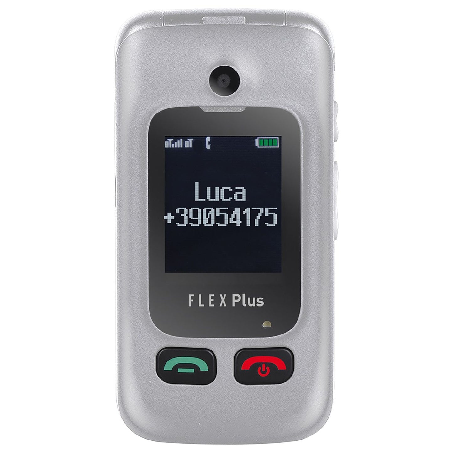 Trevi Flex Plus 55 Silver Telefono cellulare per anziani a conchiglia 4G con doppio display e base di ricarica, tasti grandi e funzione SOS, batteria lunga durata, grigio