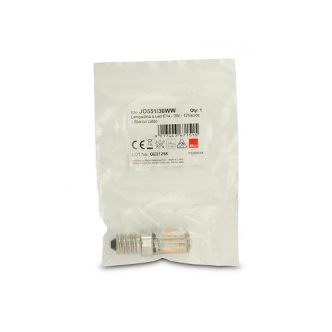 Alpha Elettronica LED bulb, E14 socket, 3W 12Vdc, warm white light 2800K, 17x17 mm