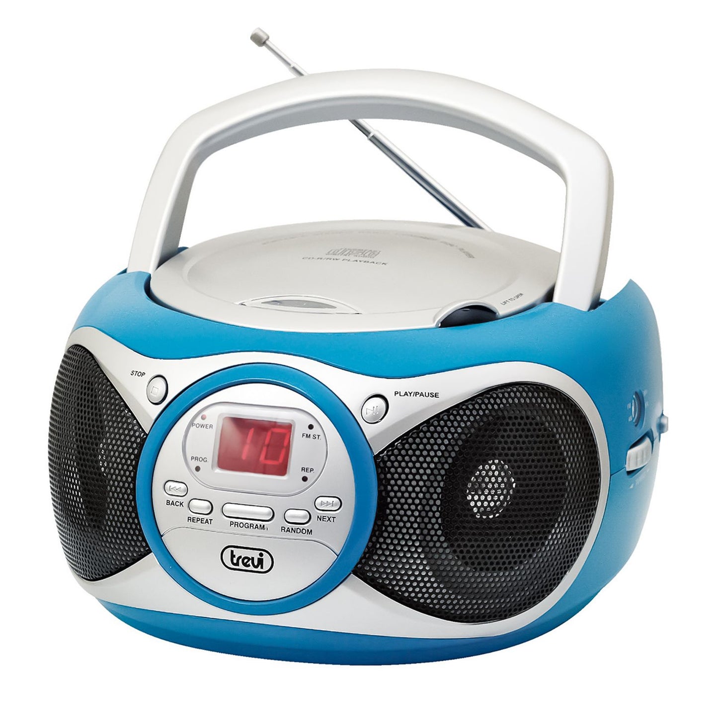 Trevi boombox portable stereo with CD player and aux input, FM radio, turquoise colour