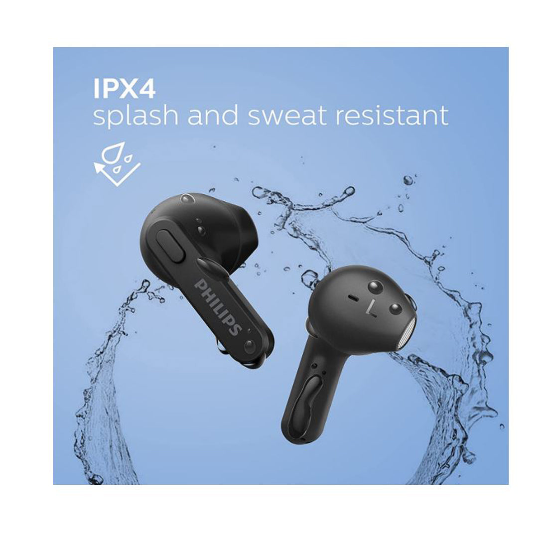Philips Écouteurs intra-auriculaires sans fil, étui de chargement fin, résistant à l'eau, Bluetooth, autonomie de 18 heures, microphone intégré noir