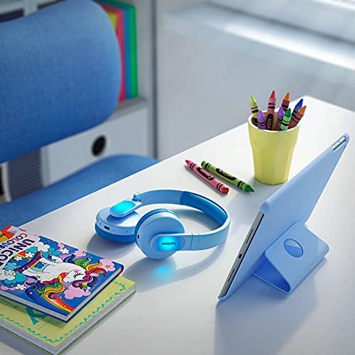 Philips TAK4206BL Wireless Bluetooth over ear headphones for children, colored LEDs, parental app control and 85dB volume limit, soft earcups