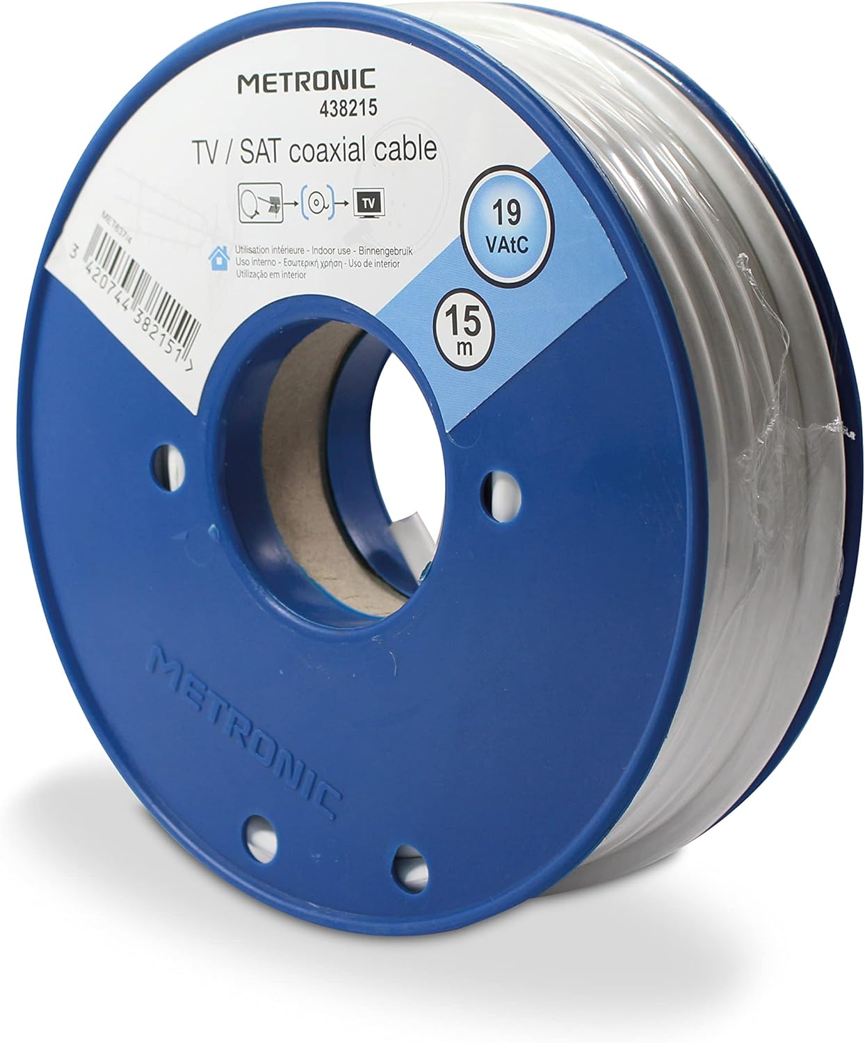 Metronic 438215 Cavo antenna TV Bianco (15m. 6.8 mm), cavo coassiale tv, 15 m