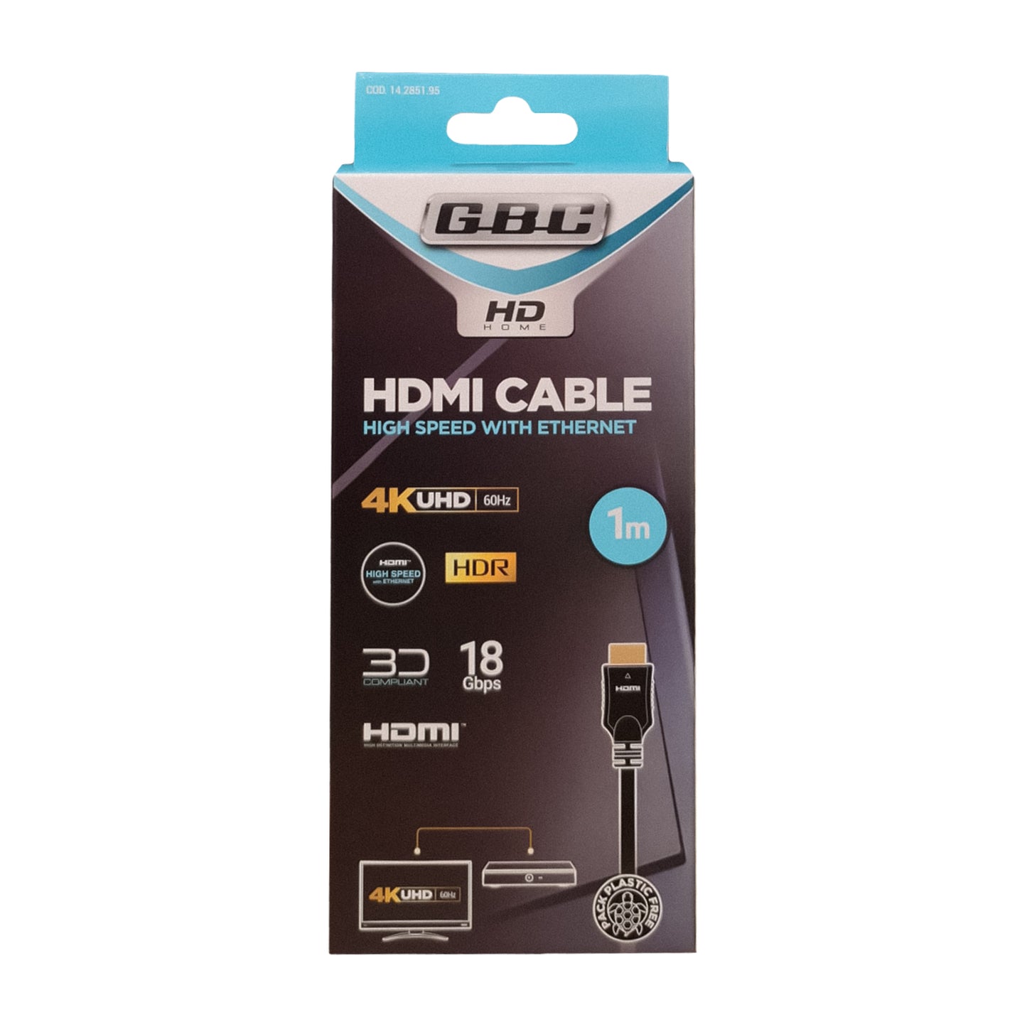 GBC 1 meter HDMI cable, supports 4K UHD at 60Hz, high speed 18Gbps with ethernet, gold-plated connectors