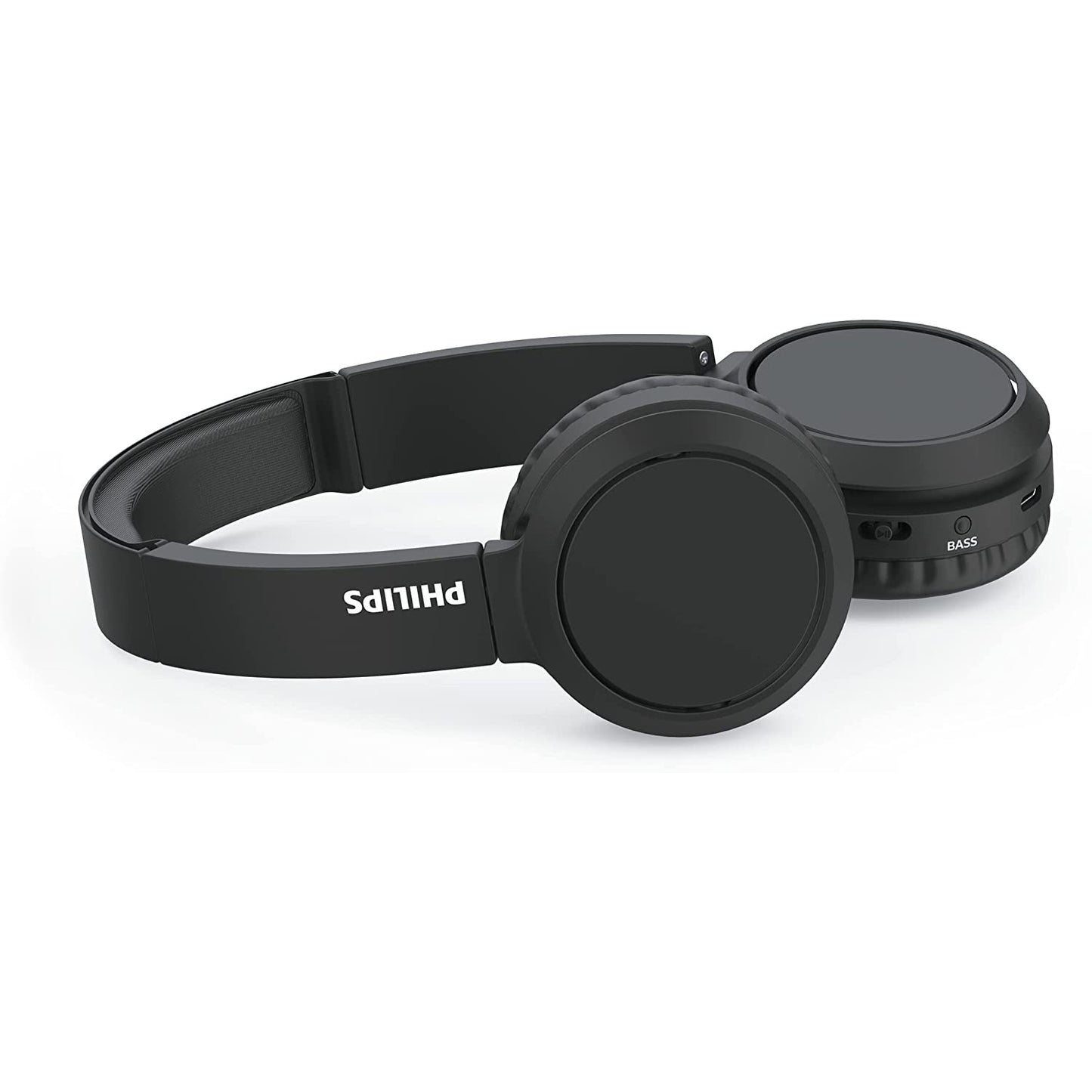 Philips TAH4205 Foldable Bluetooth 5.0 Headphones with Microphone, Bass Boost Button, 29 Hours Playtime, Fast Charging, Noise Suppression, Matte Black