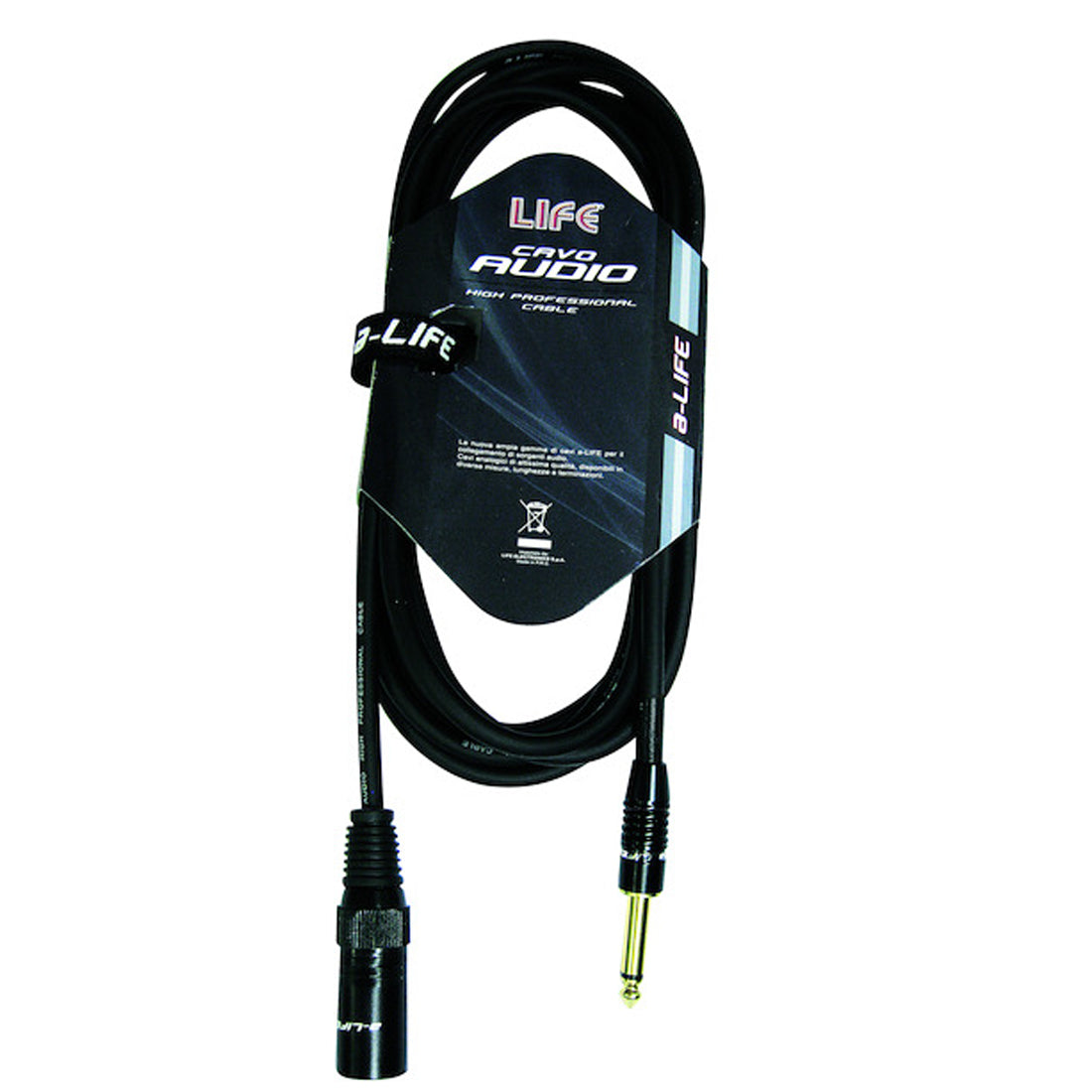 Life 6.3 Mono Jack mâle vers XLR mâle câble, câble de microphone avec connecteurs plaqués or, 3 mètres