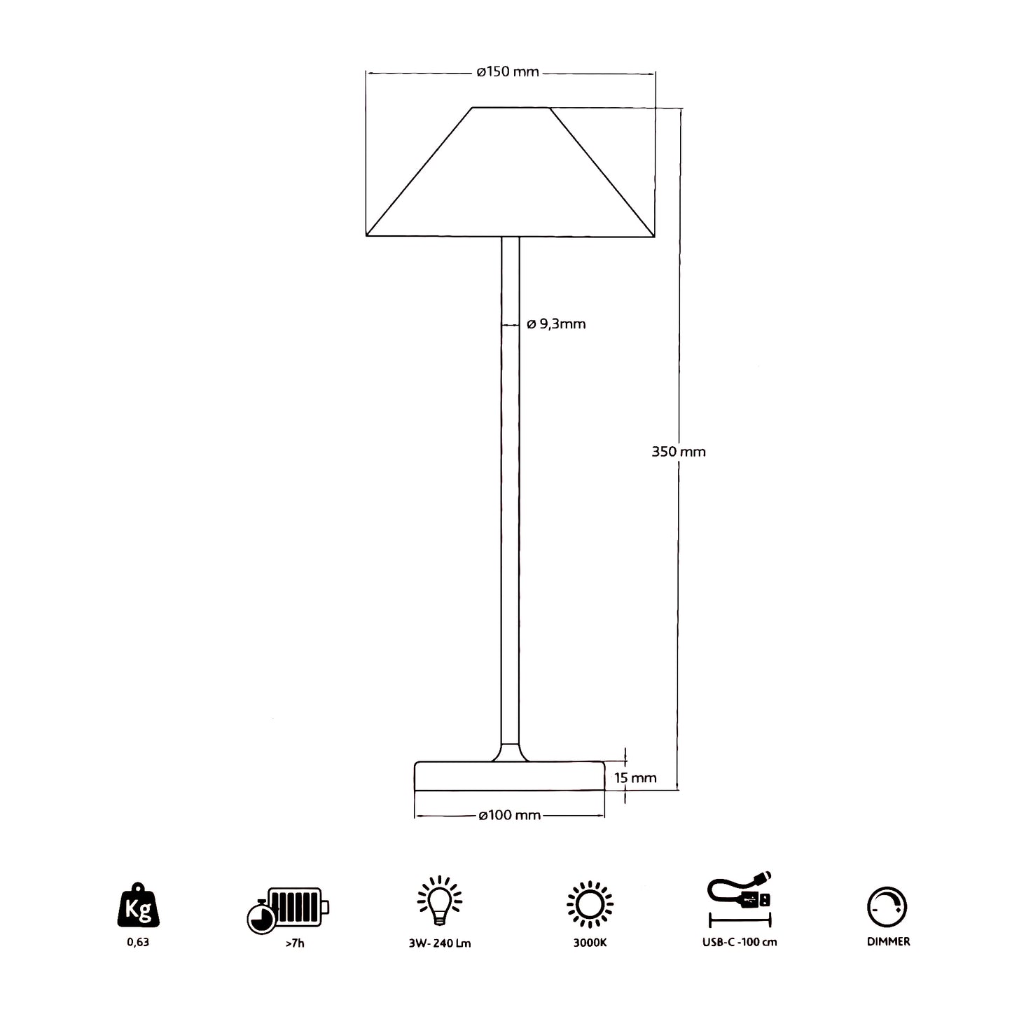 Kelù Lampada LED da tavolo senza fili, lampada portatile per esterni, a batteria usb ricaricabile, H35 cm rame