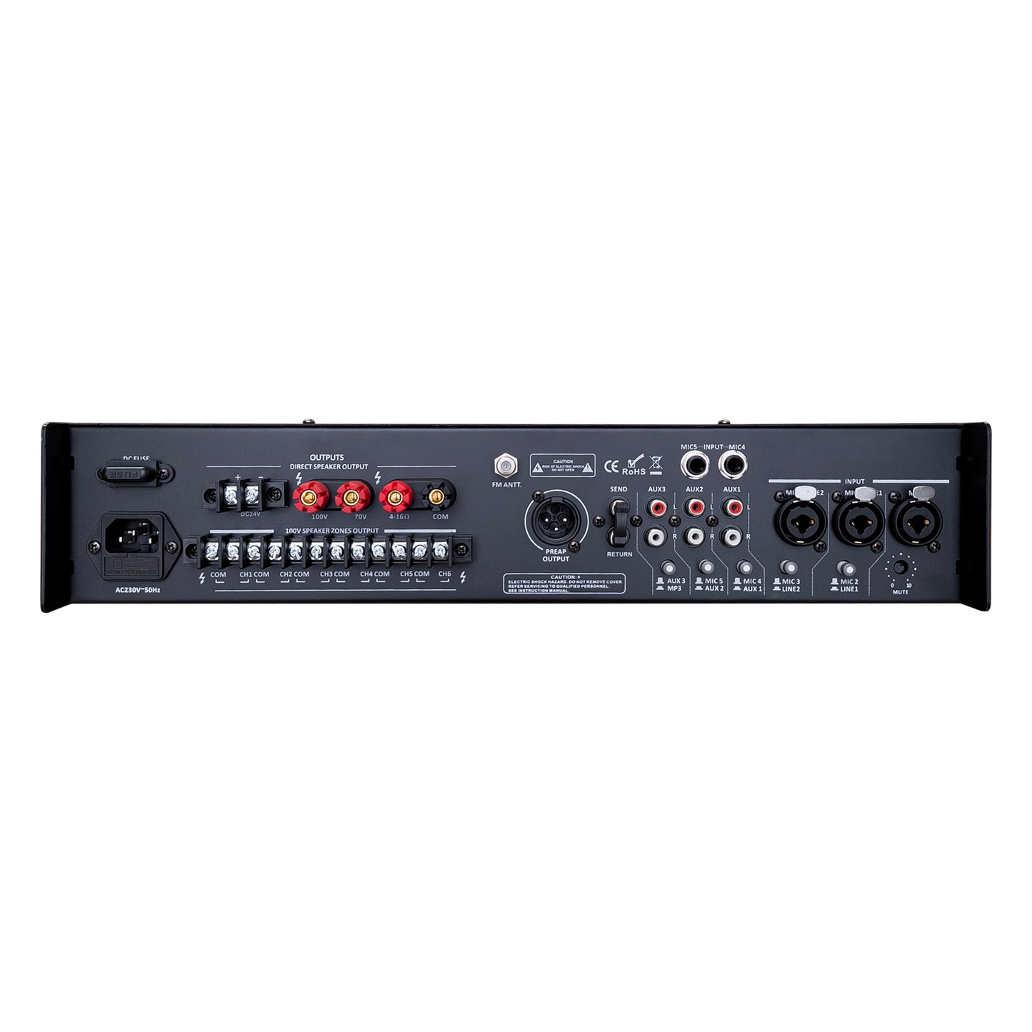 GBC Amplificatore professionale, amplificatore audio bluetooth, a 6 zone con lettore mp3, amplificatore bluetooth