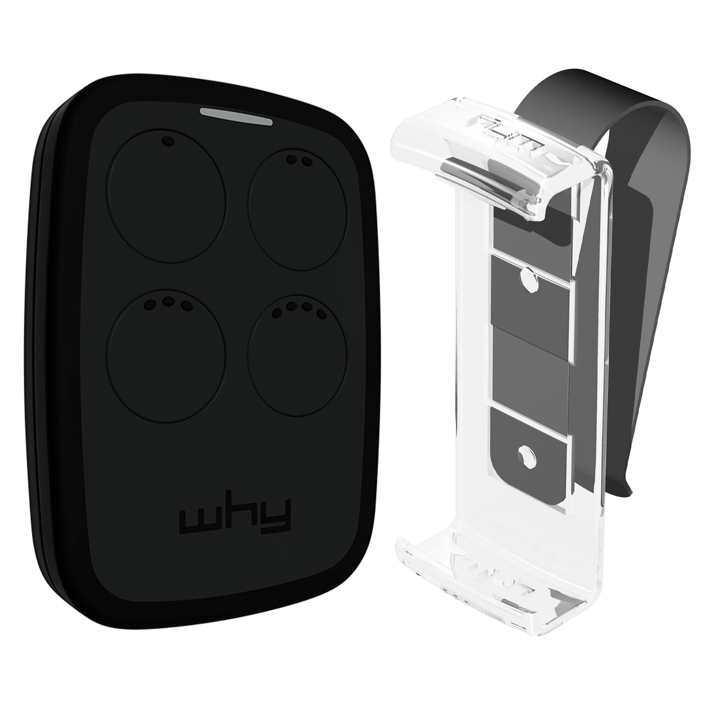 WHY EVO Télécommande multi-fréquences à code tournant de 280 à 868 MHz avec Visor Clip, ouvre-portail programmable à auto-apprentissage, radiocommande large portée à 4 boutons, noir Réglisse Noire