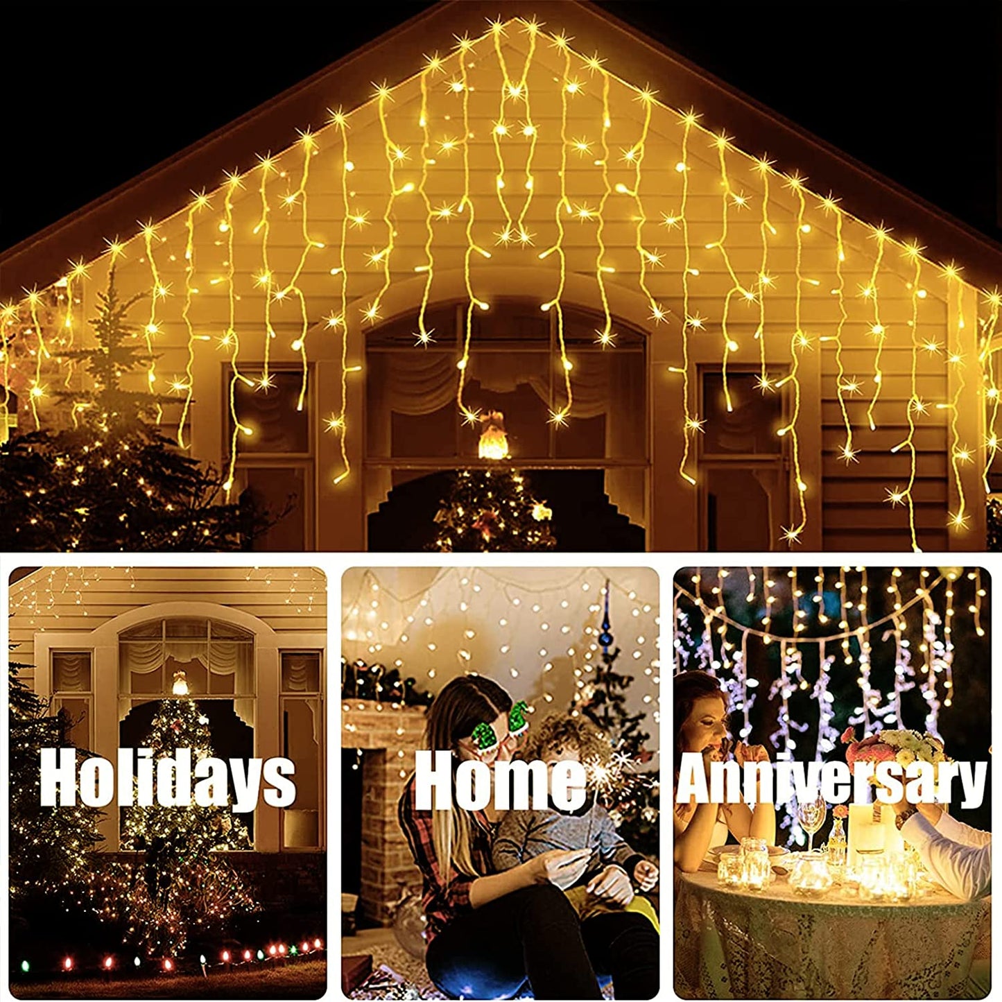 GESCO Tenda luminosa per esterno 9m, 200 luci led calde con flash, luci led decorative Natale, illuminazione casa, ghirlanda luce