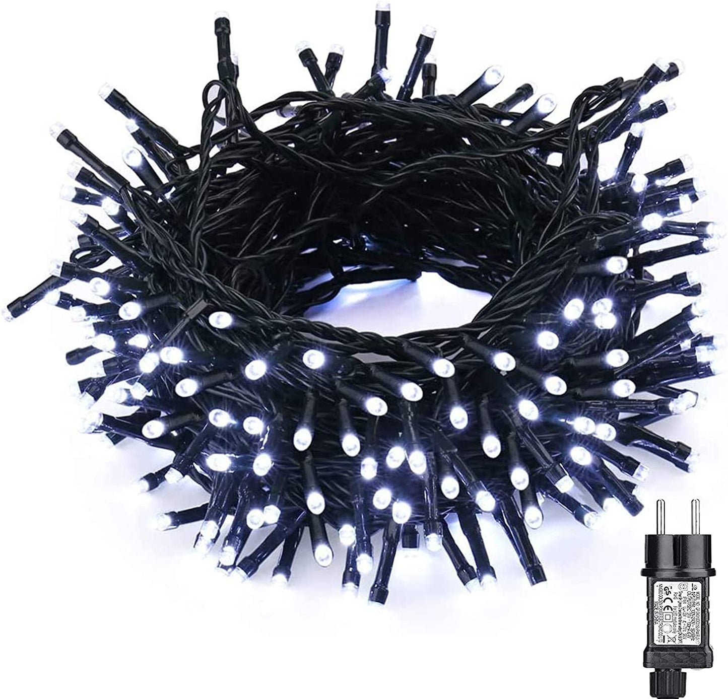 GESCO Chaîne lumineuse intérieur/extérieur 15,5 m, lumières LED avec 8 fonctions, 300 LED blanches, lumières LED décoratives de Noël, éclairage domestique, guirlande lumineuse