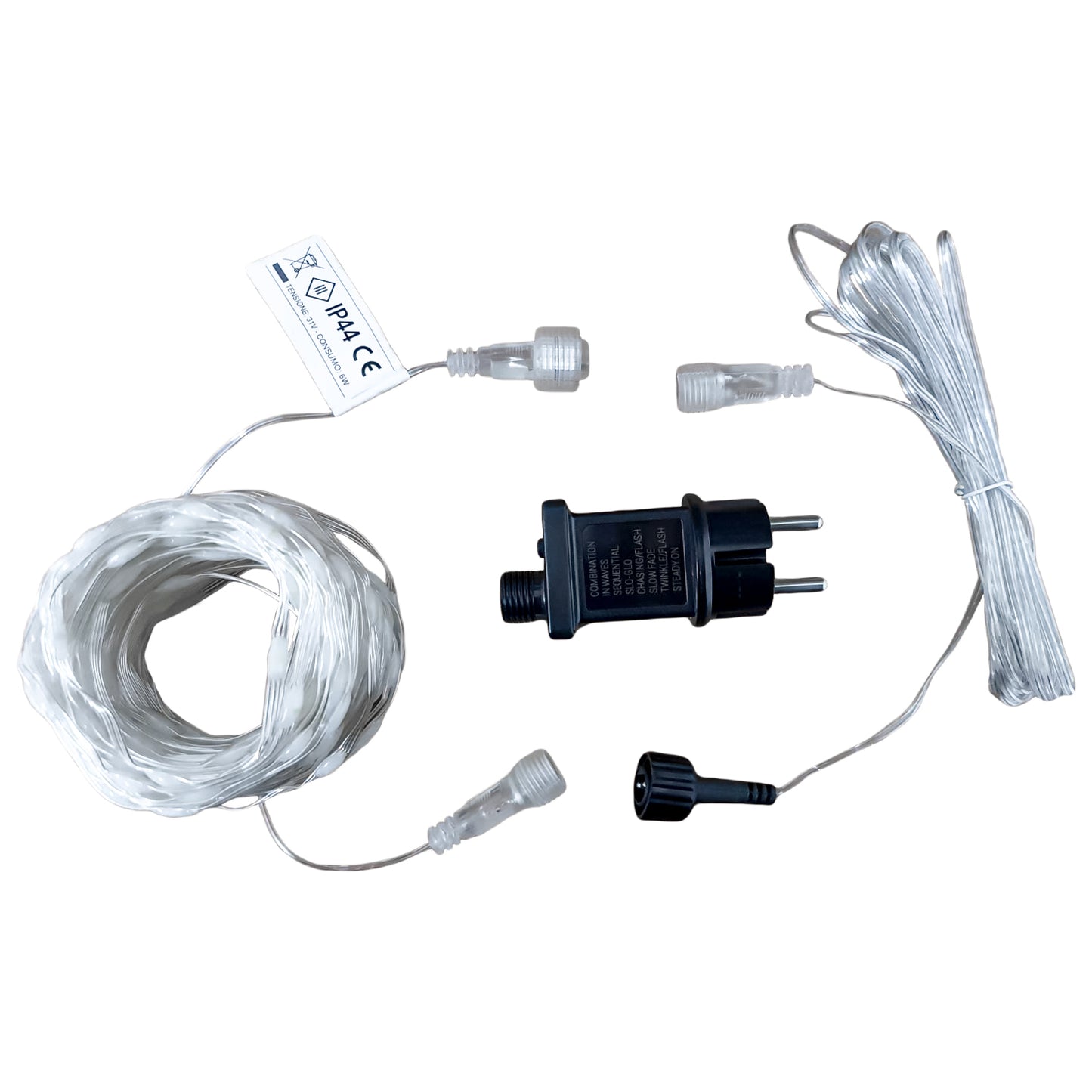 Decoled Guirlande lumineuse d'extérieur 300 LED lumière blanche, lumières de Noël modulaires LED nano bean IP44, décorations lumineuses étanches, câble transparent