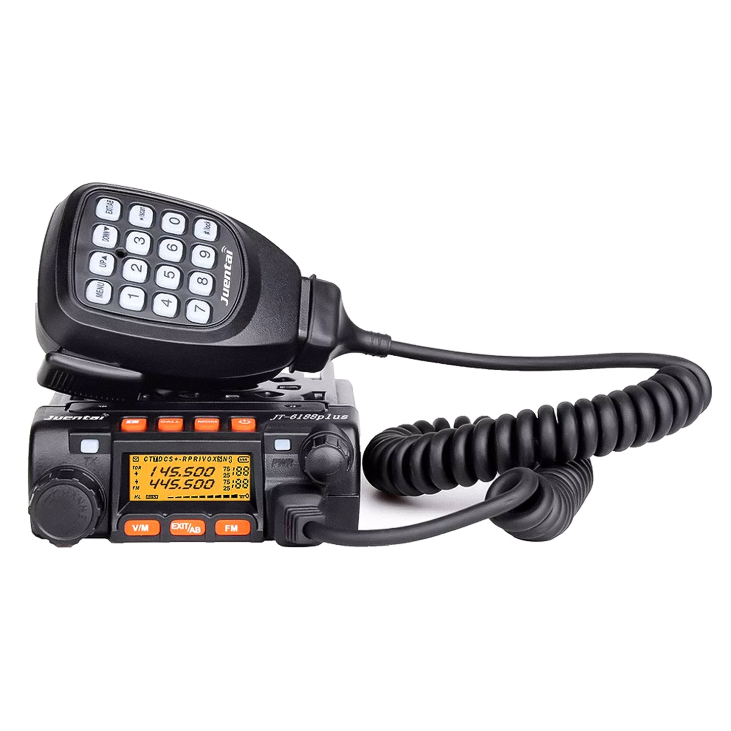 Juentai JT-6188 Mini émetteur-récepteur de véhicule bi-bande, microphone à clavier, 200 canaux de mémoire, écran couleur personnalisable