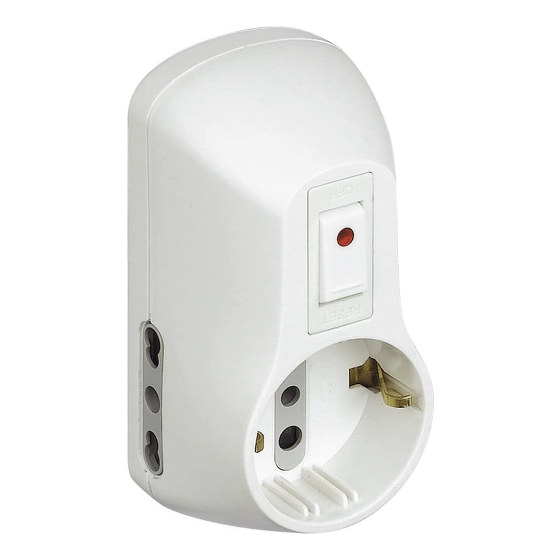 Adaptateur Bticino Safe 1 prise standard allemand et 2 prises bypass (10/16 A) avec interrupteur de sécurité lumineux blanc, multiprise