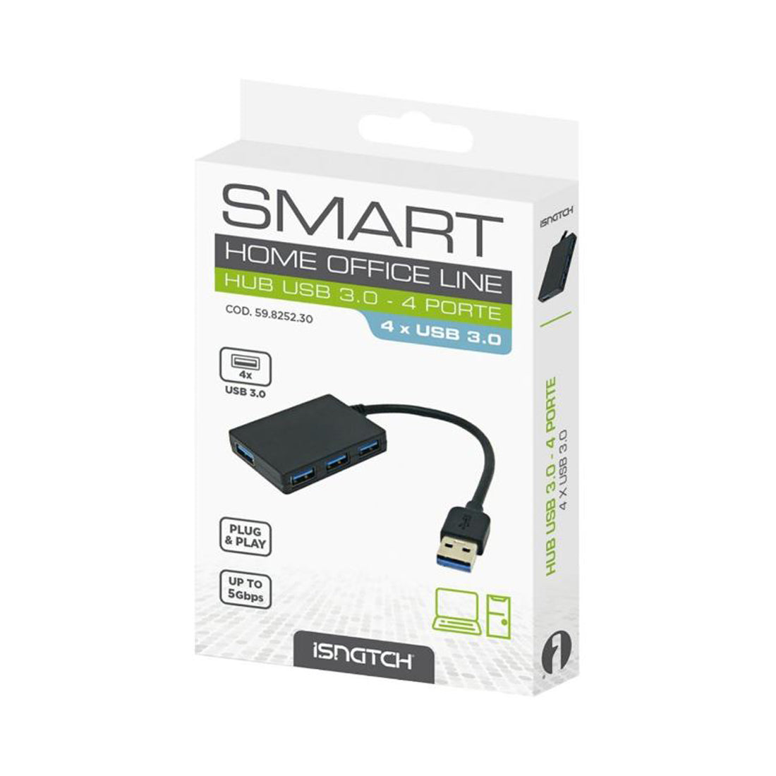 ISNATCH Hub USB 3.02 4 ports, adaptateur de transfert de données rapide multiport 5 Gbit/s