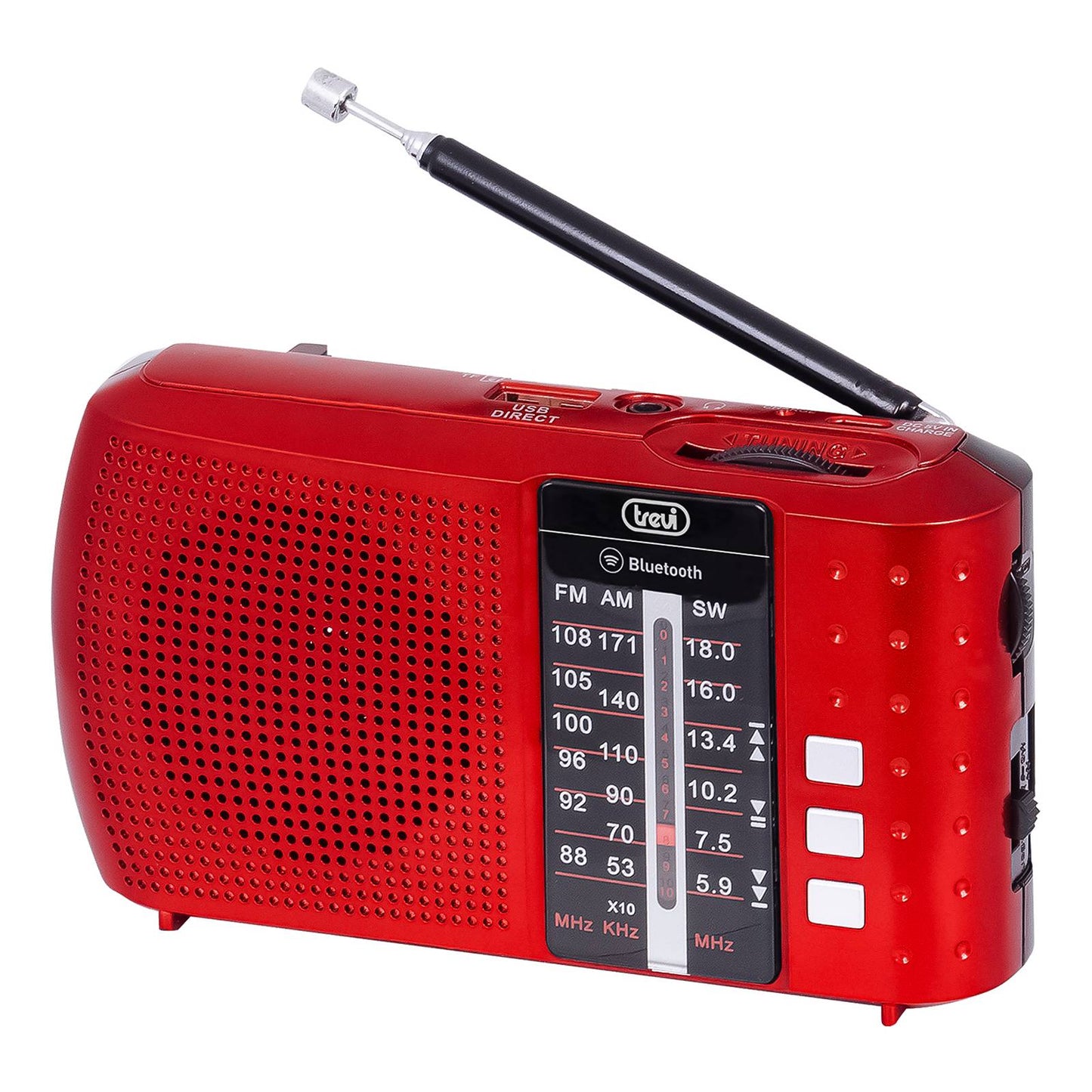 Radio portable Trevi multibande, stéréo avec fonction Bluetooth, entrée USB, lecteur micro SD, couleur rouge