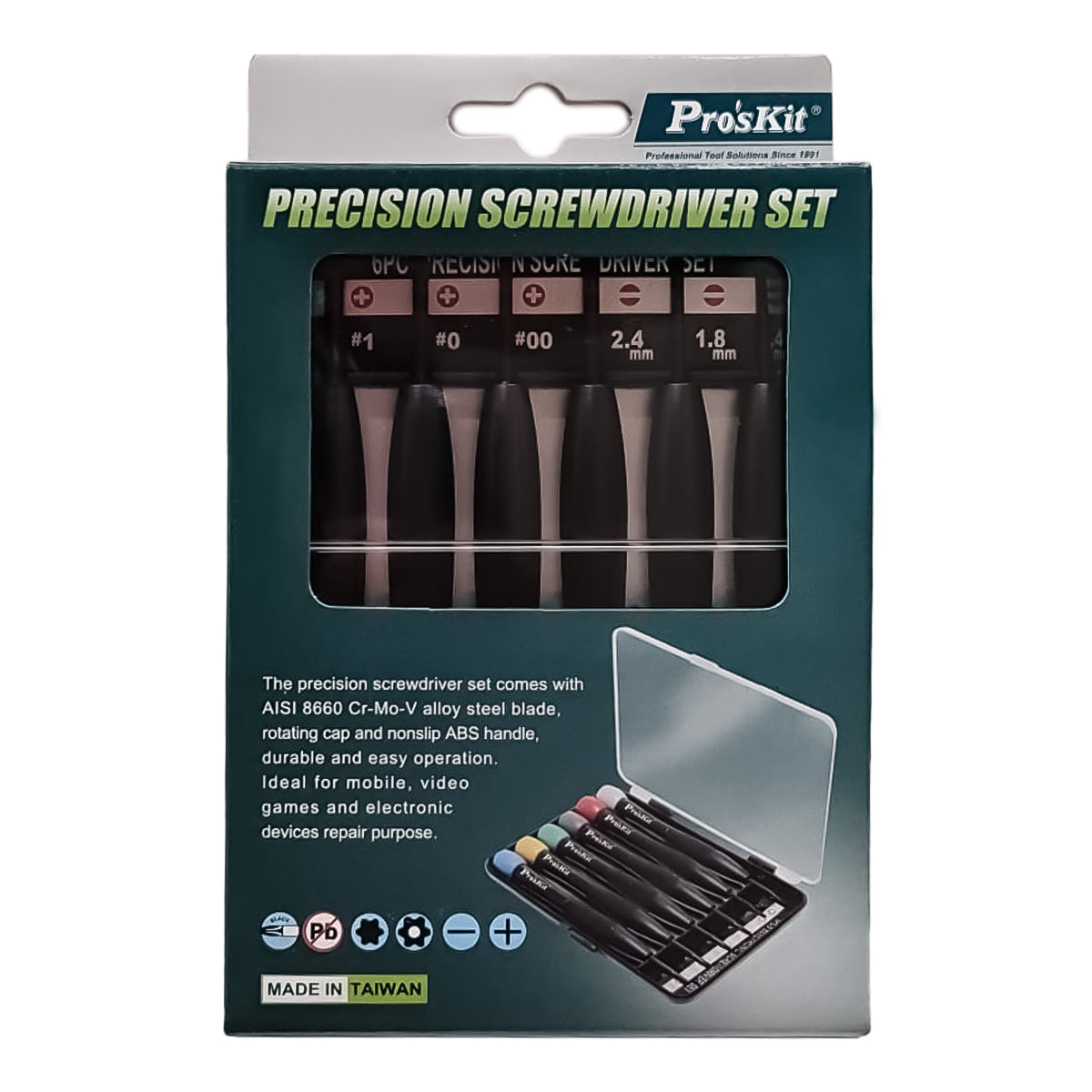 Jeu Pro'skit de 6 tournevis cruciformes et plats, kit mini tournevis plats et cruciformes avec étui rigide