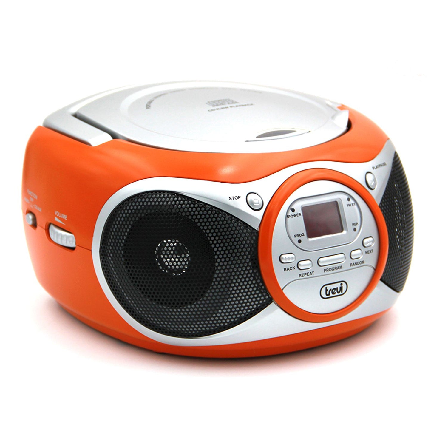 Trevi boombox portable stereo with CD player and aux input, FM radio, orange colour