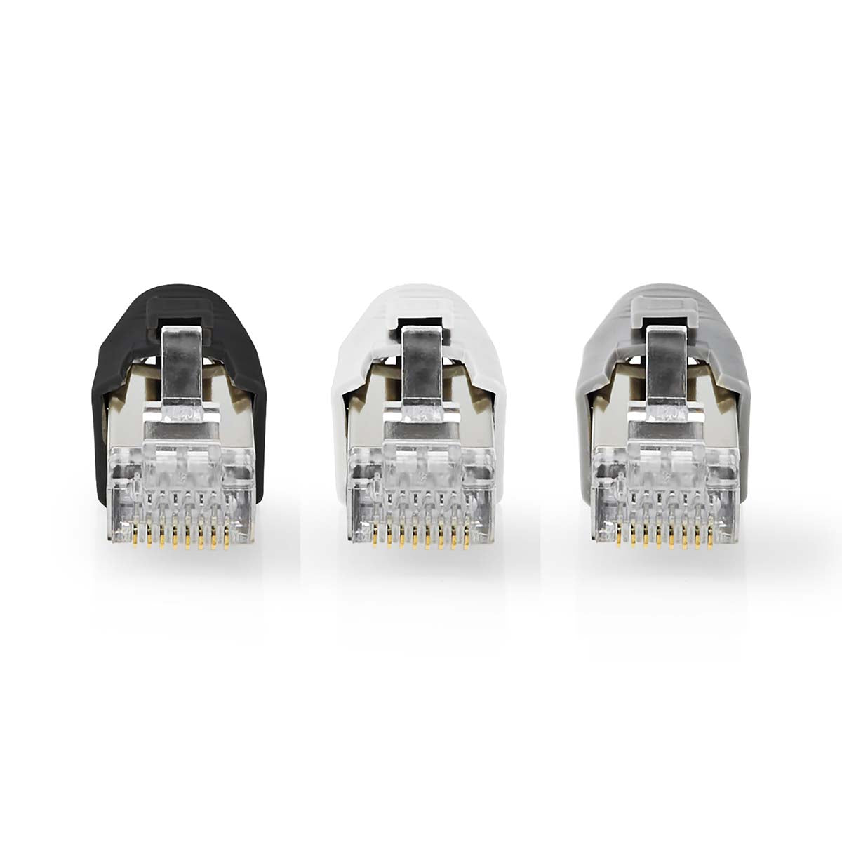 Nedis set 10 pezzi connettori RJ45, plug per cavi di rete CAT7 FTP, contatti placcati, guaina antirottura, grigio, nero e bianco