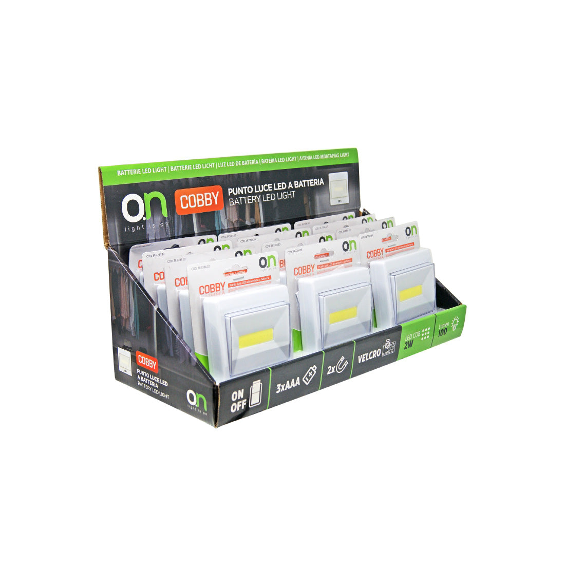 O.N Cobby Punto luce LED a batteria con pulsante e interruttore integrato 2W, luce notturna