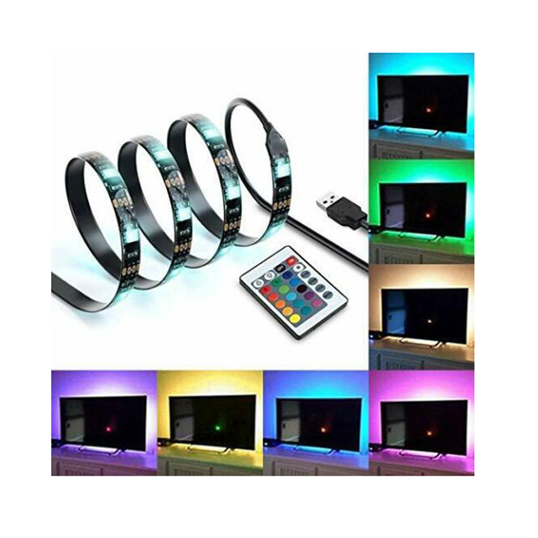 ON Kit de 2 bandes LED lumineuses de 50 cm SMD RGB pour rétroéclairage TV lumières colorées avec télécommande