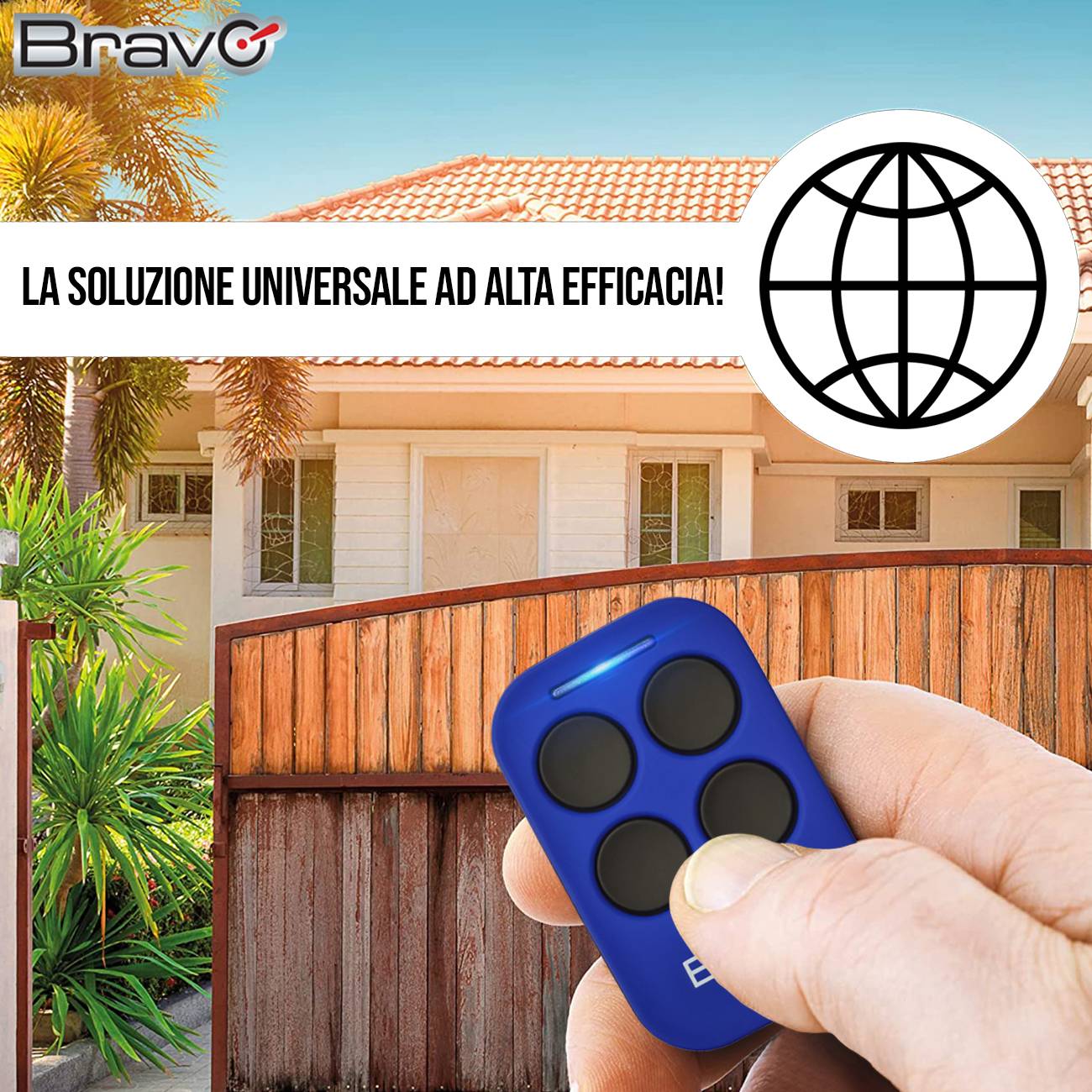 Bravo Aladdin 433MHz programmable self-learning remote control, wide-range fixed code radio control with 4 buttons, universal blue gate opener