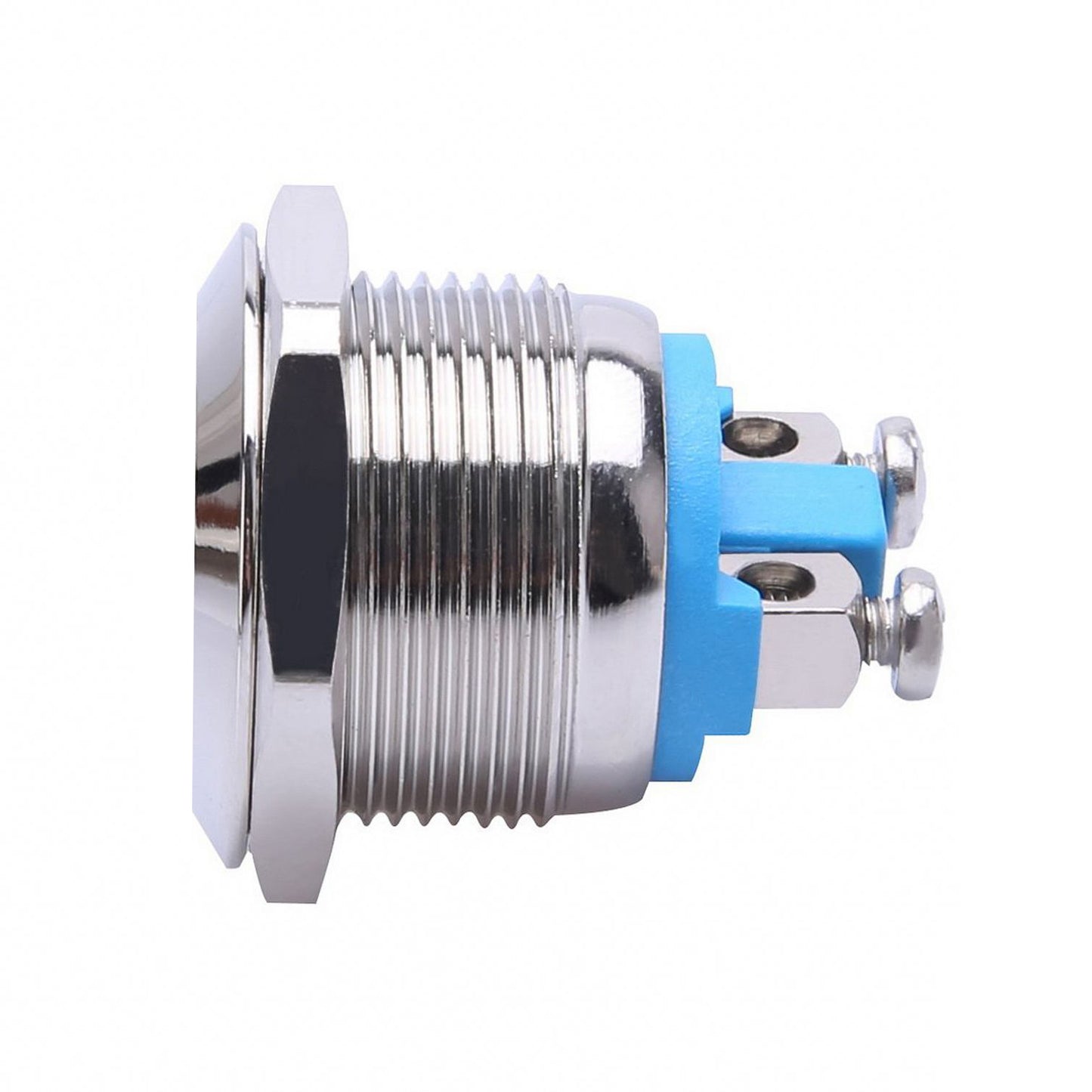 Alpha Elettronica Pulsante momentaneo antivandalo ø19mm in acciaio, 1 polo, OFF/ON, pulsante normalmente aperto con 2 terminali a vite