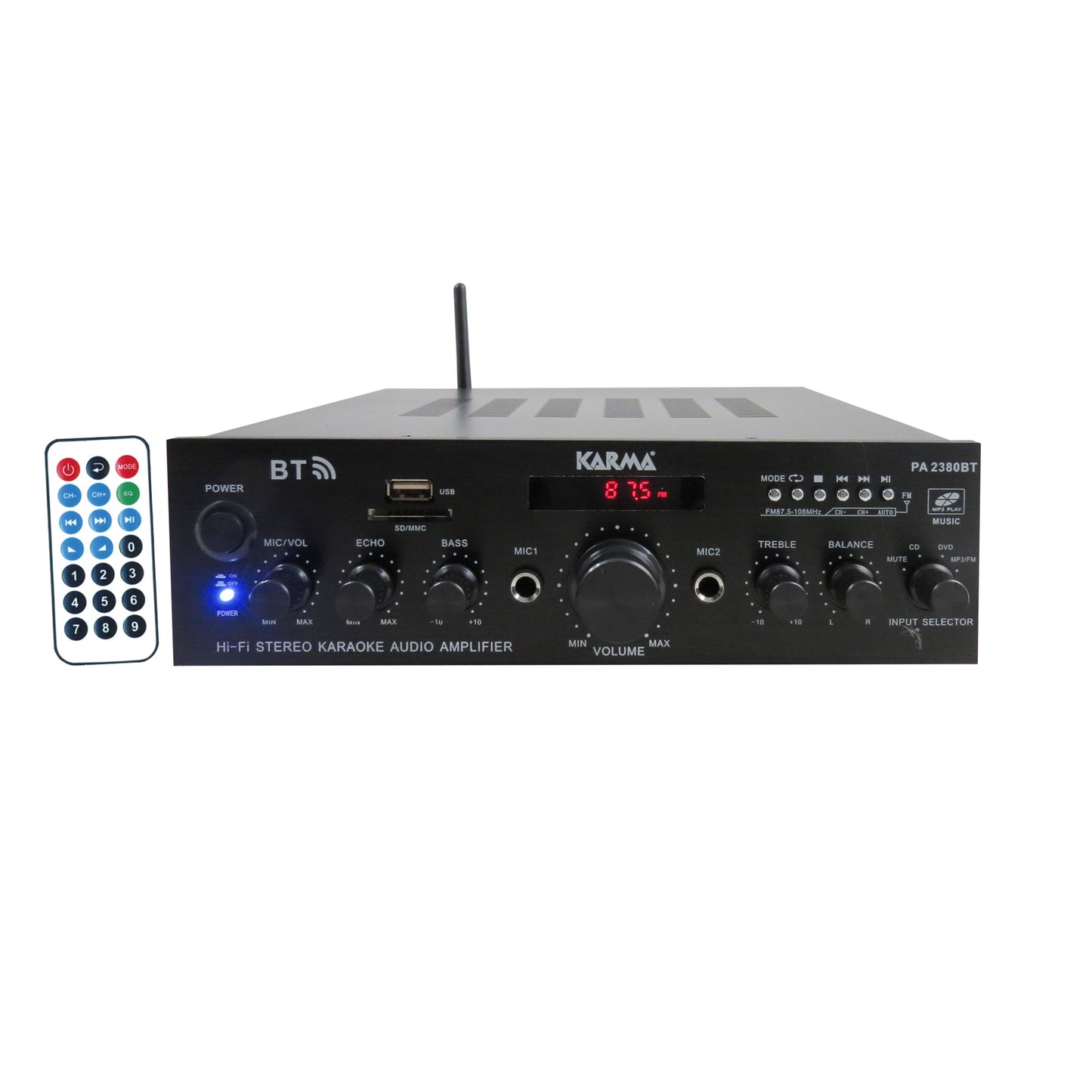 Karma Stereo Amplifier, Bluetooth Amplifier with MP3, HiFi Stereo Amplifier for Karaoke with Remote Control
