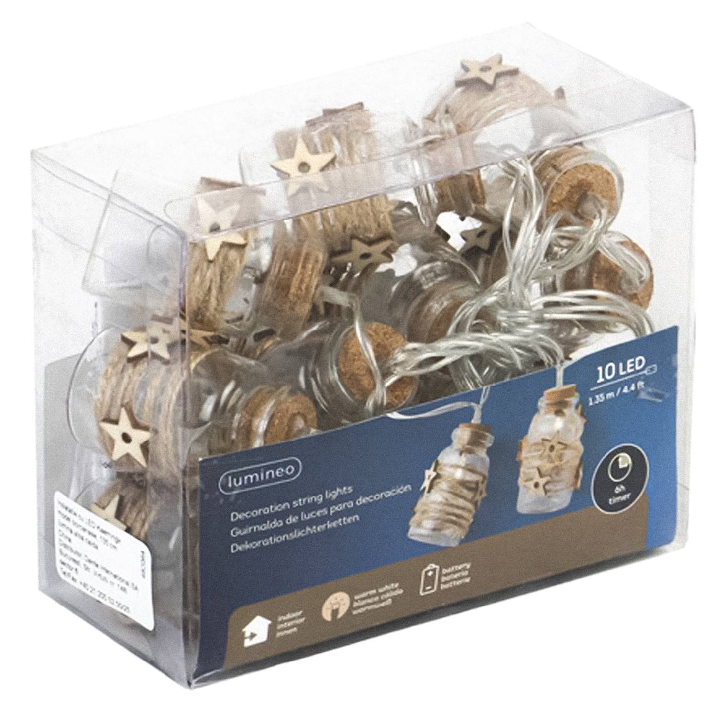 Lumineo Guirlande lumineuse à 10 LED fonctionnant à piles, ampoules décoratives en forme de bouteille en liège, dix ampoules de Noël avec étoiles, minuterie, dure jusqu'à 80 heures
