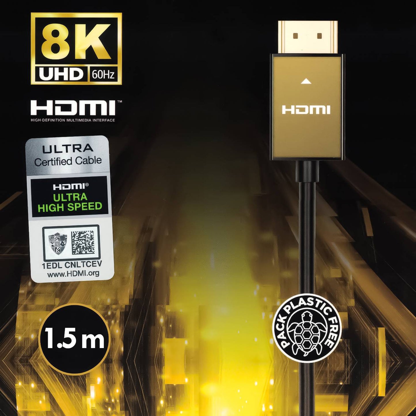 Câble HDMI 2.1 GBC de 1,5 mètre, prend en charge 8K à 60 Hz, ultra haut débit 48 Gbit/s avec Ethernet, connecteurs plaqués or