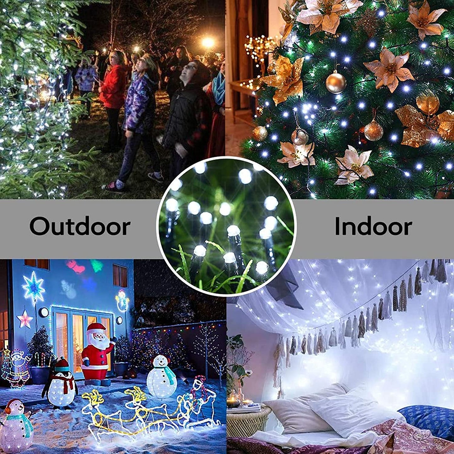 GESCO Chaîne lumineuse intérieur/extérieur 15,5 m, lumières LED avec 8 fonctions, 300 LED blanches, lumières LED décoratives de Noël, éclairage domestique, guirlande lumineuse
