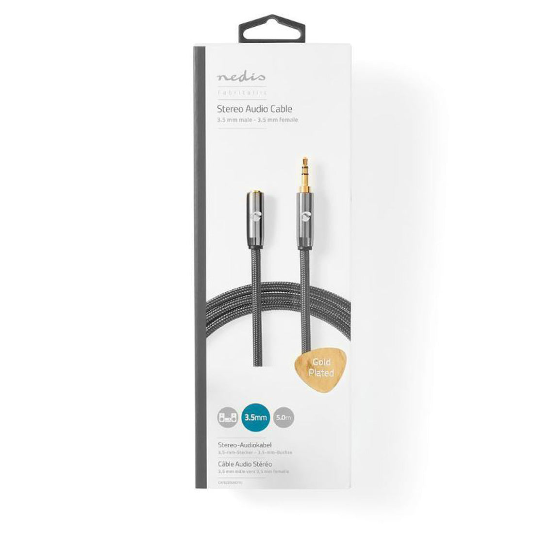 Câble audio stéréo Nedis, jack 3,5 mm mâle et femelle 3,5 mm, plaqué or 5 m