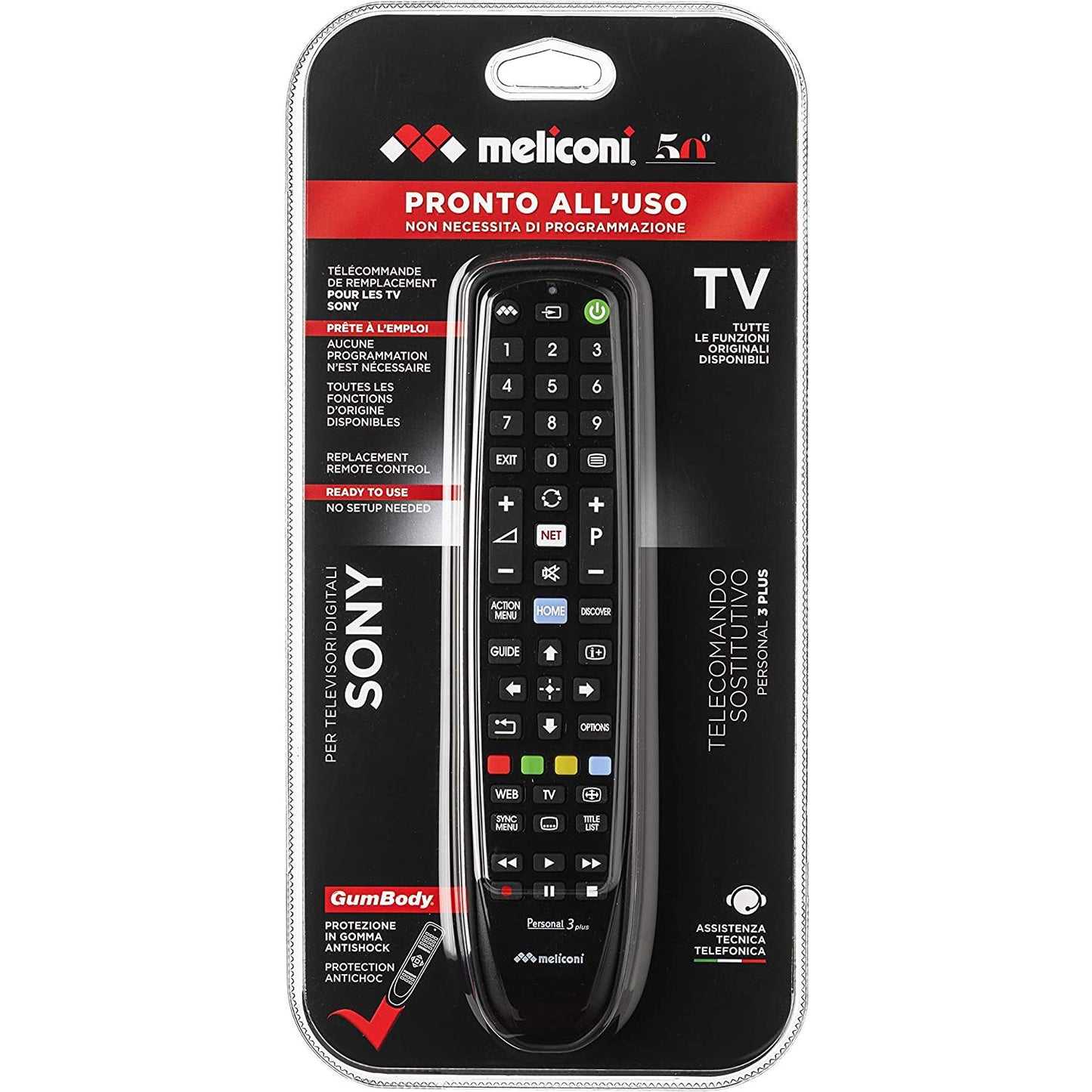 Meliconi SONY replacement remote control, ready to use, does not require any programming, remote control for television