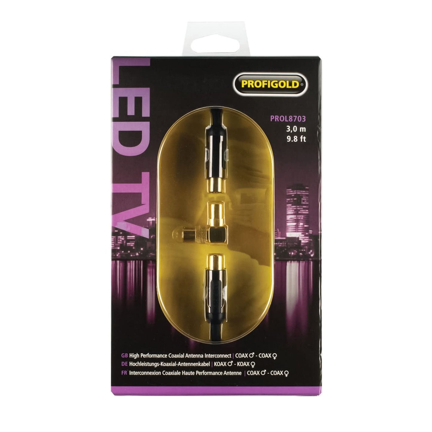 Profigold Cavo coassiale M/F, tecnologia IAT, cavo antenna schermato con adattatore 90°, contatti placcati in oro, lunghezza 3m